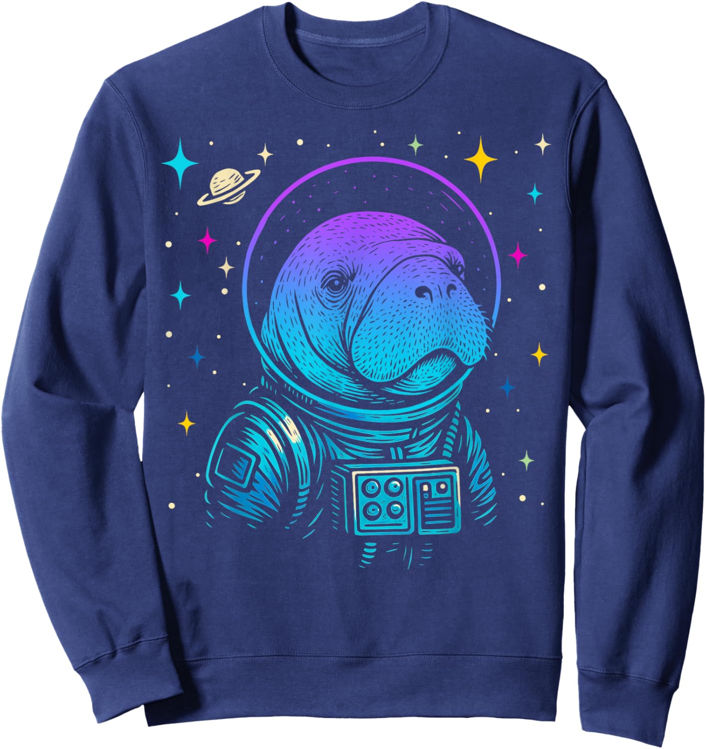 Colorful Astronaut Manatee Space Galaxy Sea Cow Sweatshirt - Sweatshirt | Navy