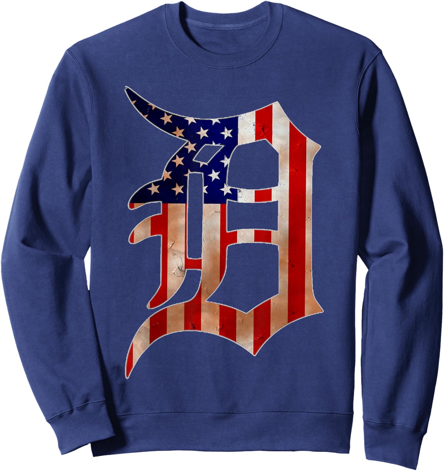 Detroit City American Flag Old English D Sweatshirt - Sweatshirt | Navy