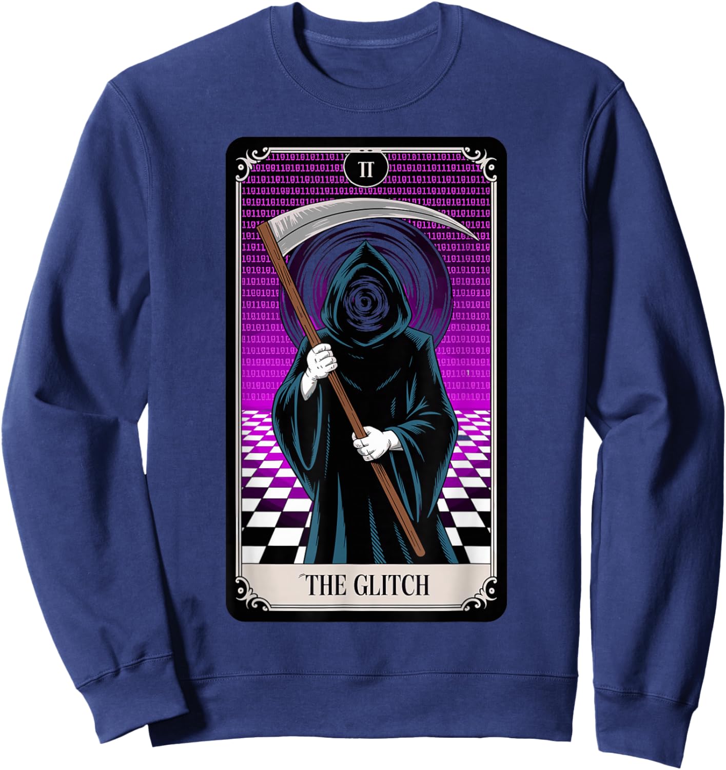 The Glitch Tarot Card Grim Reaper Hacker Sweatshirt - Sweatshirt | Navy