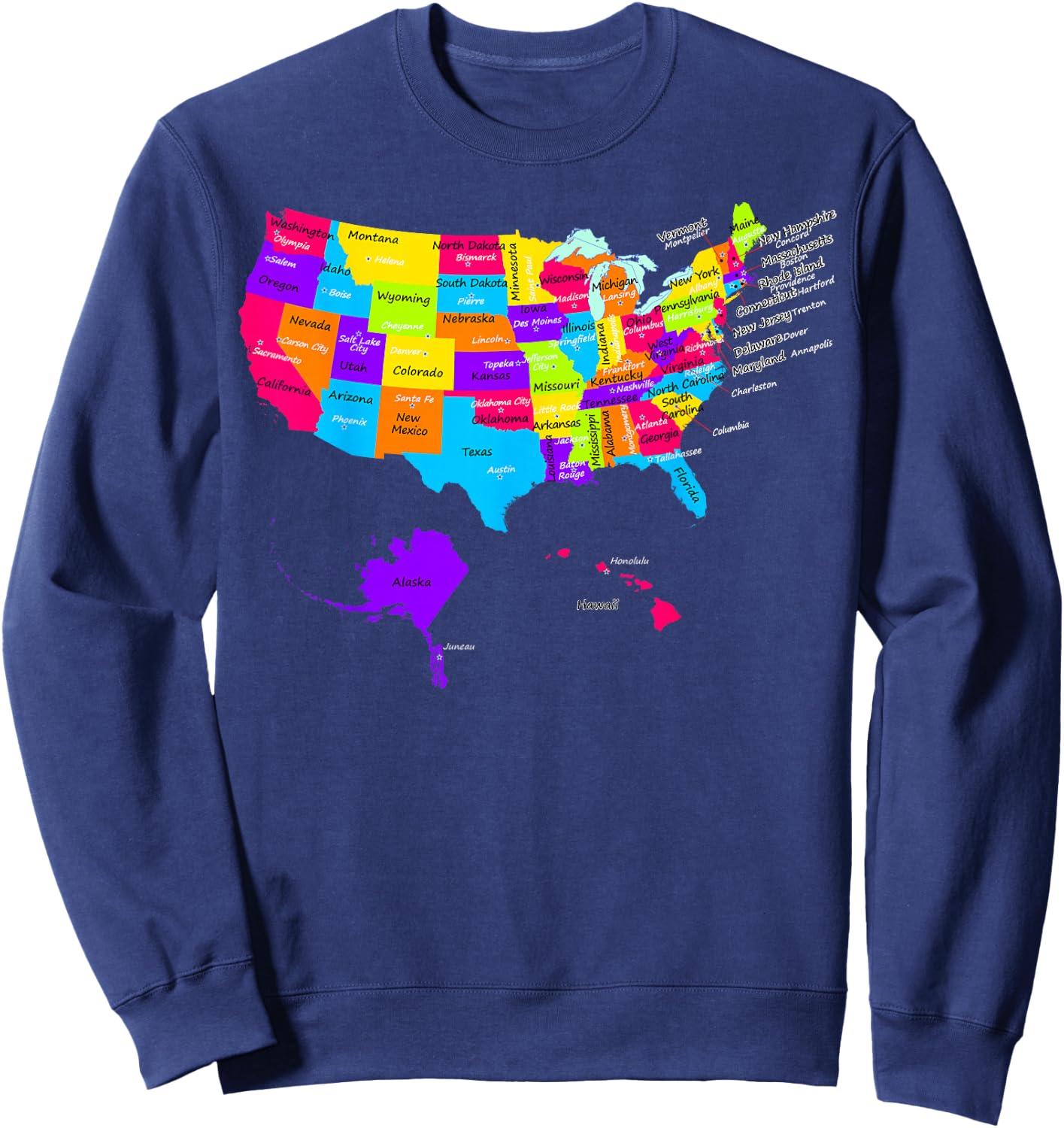 United States map with States and Capital Cities Shirt Sweatshirt - Sweatshirt | Navy