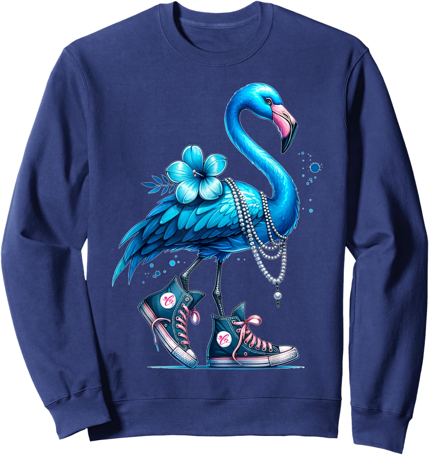 Flamingo Chucks And Pearls Comma La Kamala 2024 Sweatshirt - Sweatshirt | Navy