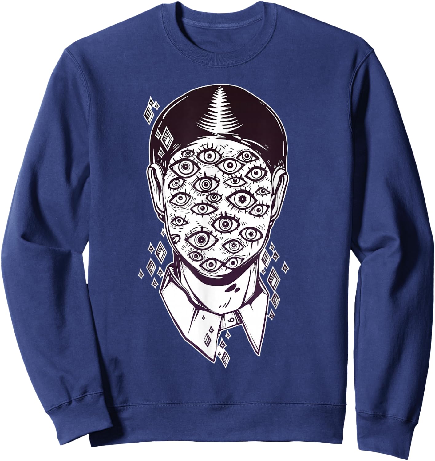 Dali Surreal - Noir Retro Eyes on Face Tattoo Art Sweatshirt - Sweatshirt | Navy