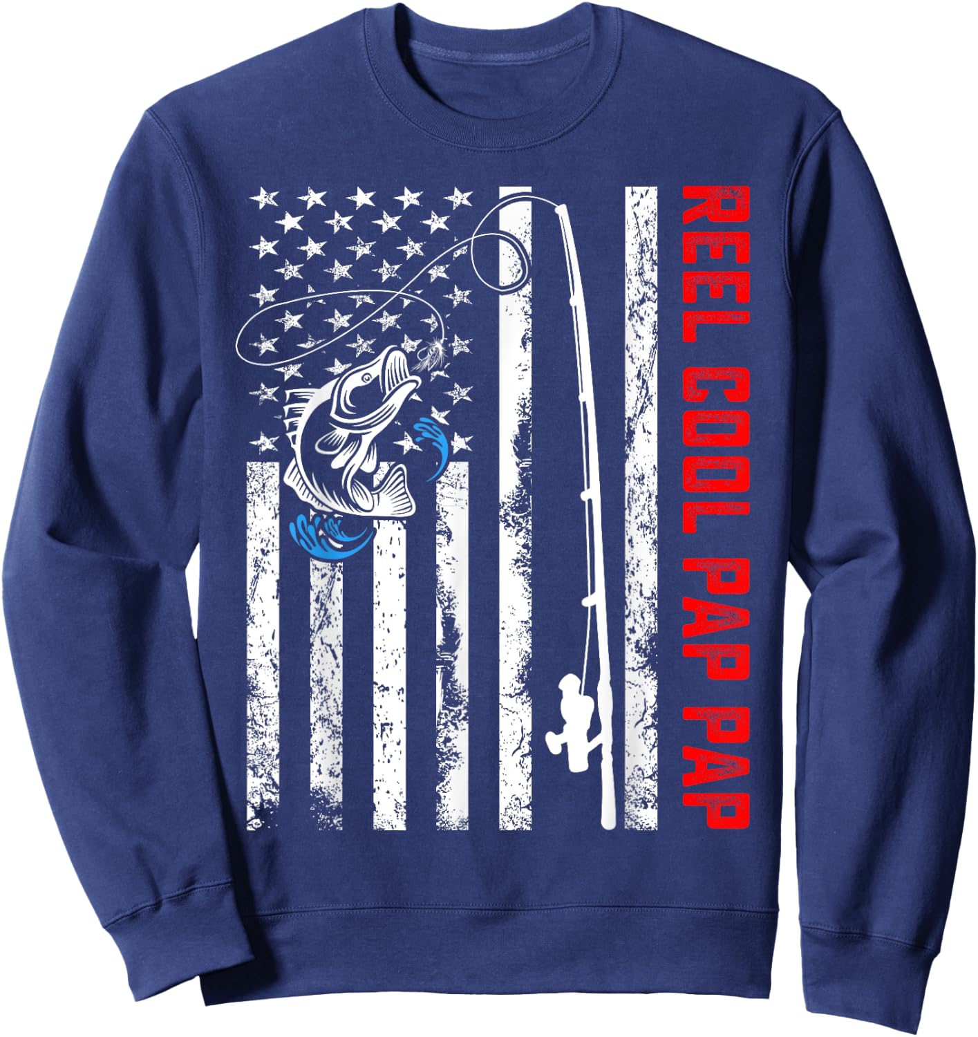 Reel Cool Pap Pap Shirt American Flag Fishing Birthday Gifts Sweatshirt - Sweatshirt | Navy