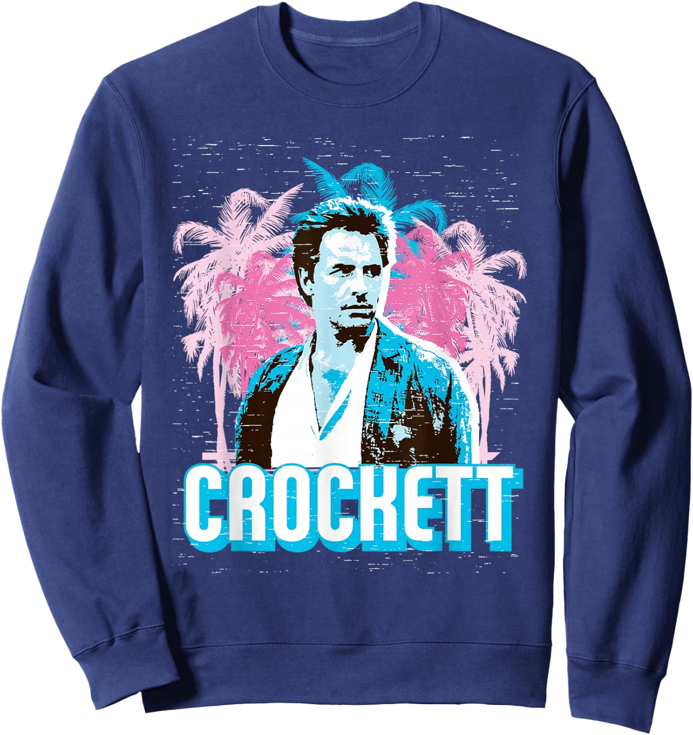 Miami Vice Crockett and Palm Tree Scenery Sweatshirt - Sweatshirt | Navy
