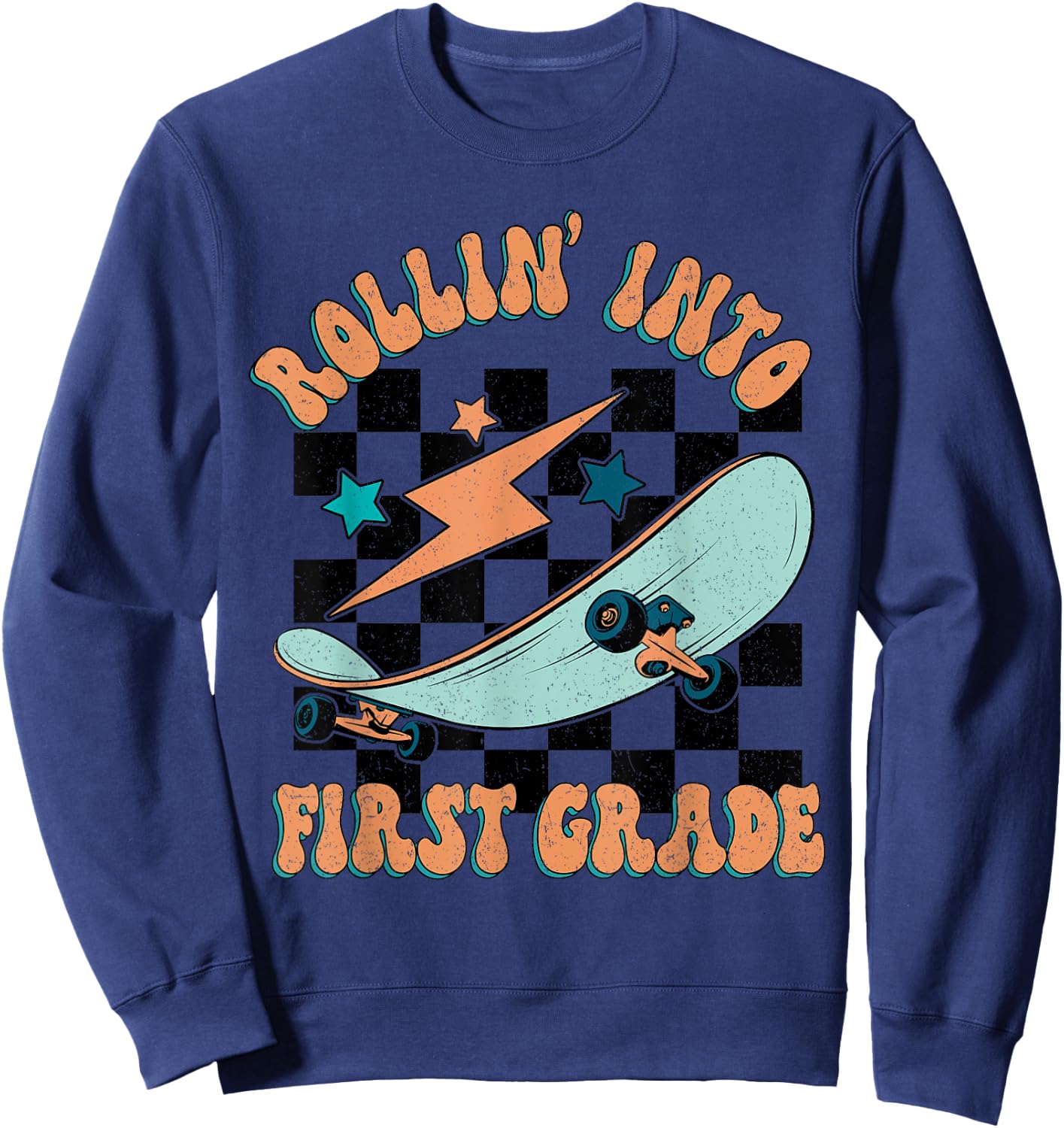 Rollin Into First Grade Skateboard Boy Back to School Sweatshirt - Sweatshirt | Navy