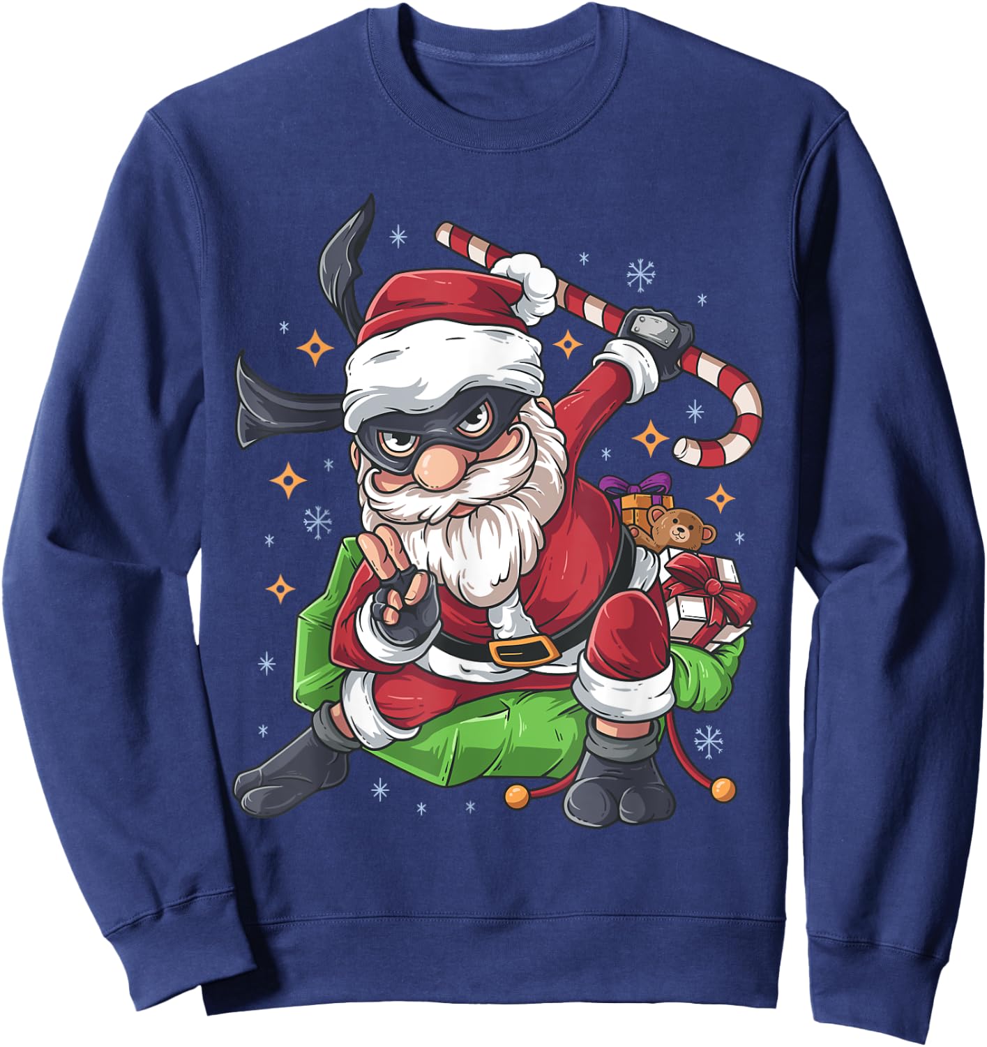 Ninja Santa Claus Candy Cane Funny Christmas Holiday Sweatshirt - Sweatshirt | Navy