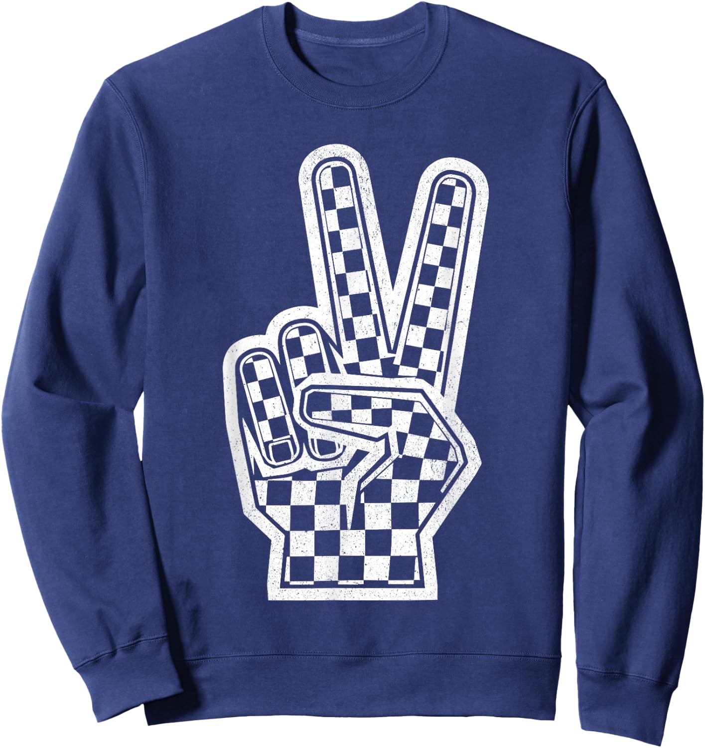 Checkered Peace Sign Shirt Vintage Racing Flag Kids Boy Girl Sweatshirt - Sweatshirt | Navy