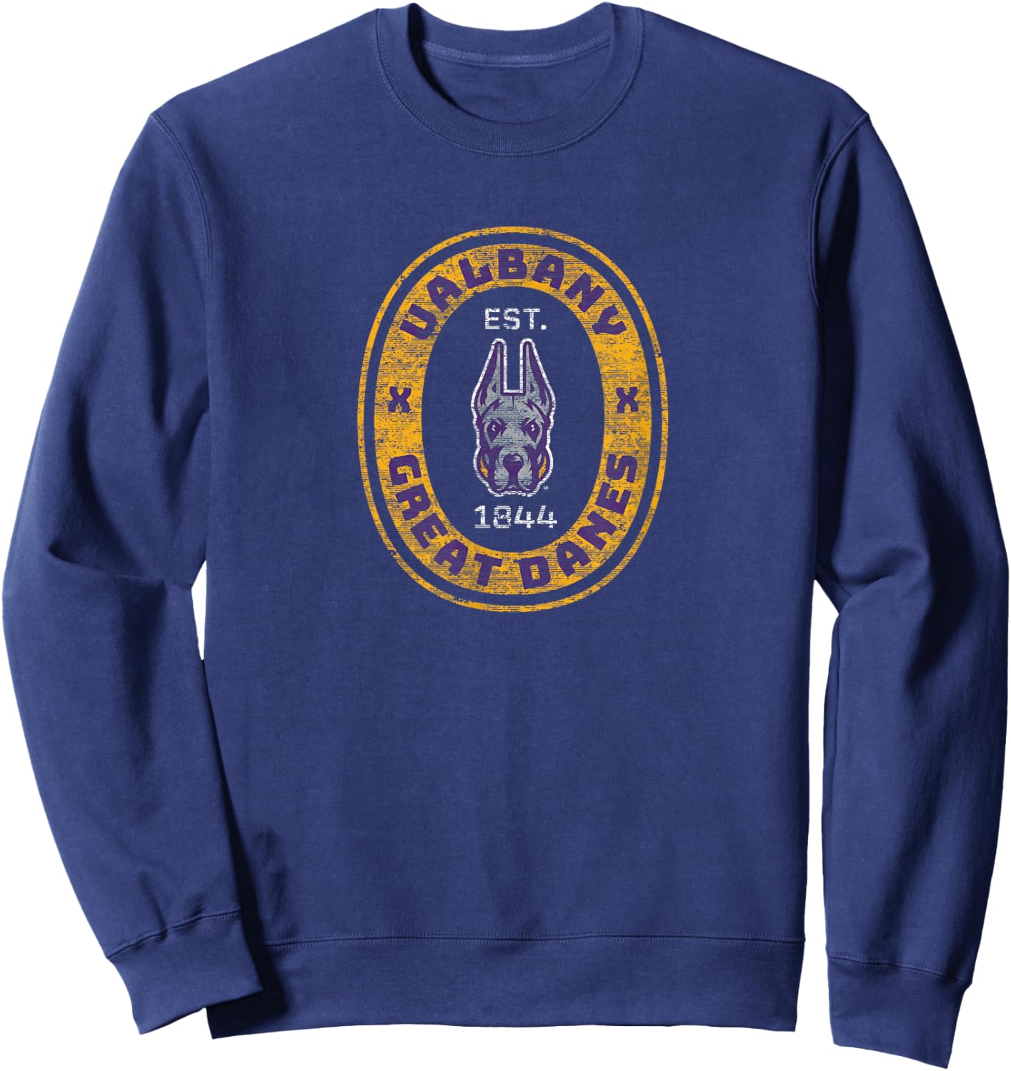 University at Albany Great Danes Retro Crest Seal Sweatshirt - Sweatshirt | Navy