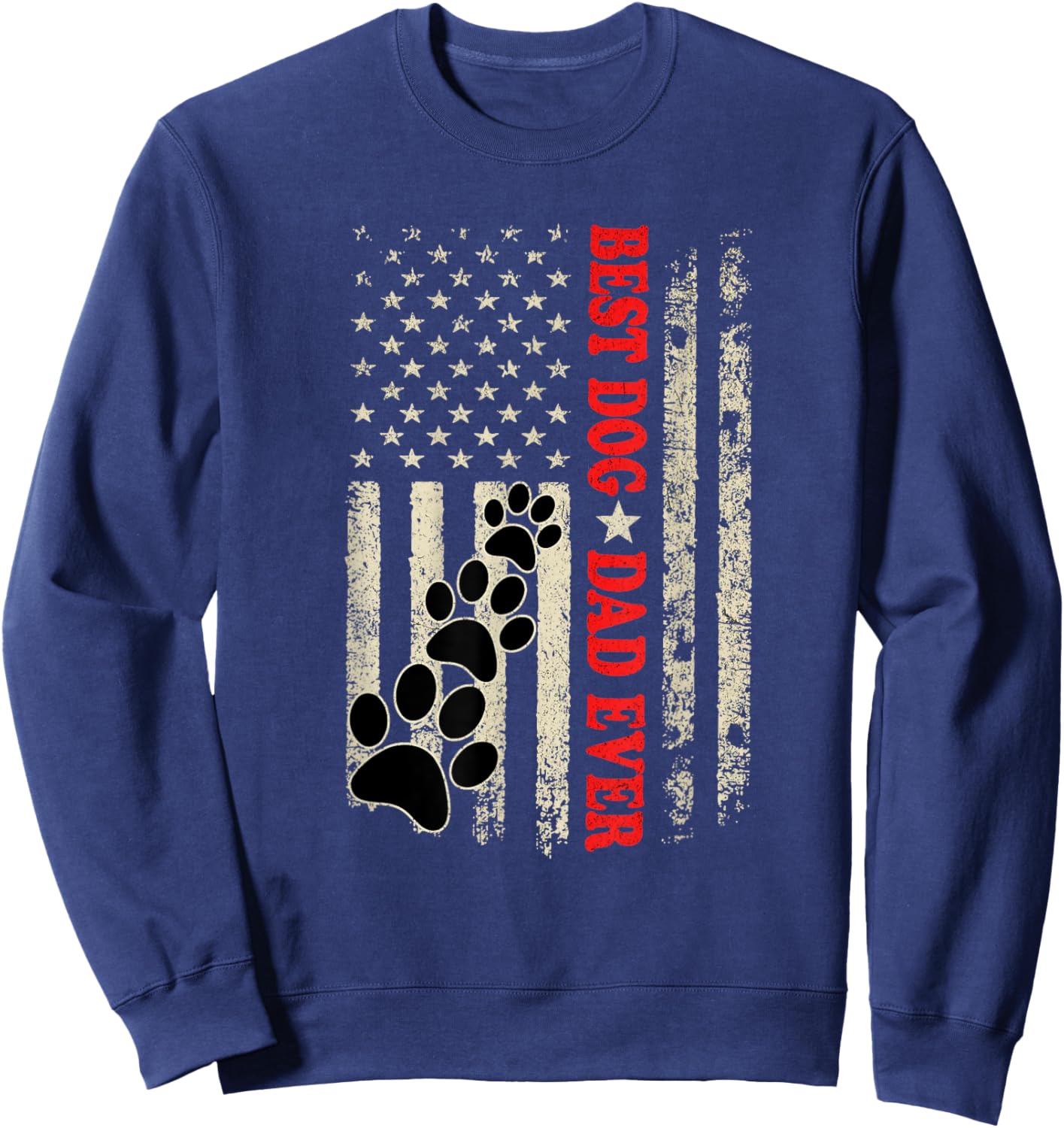Funny Dad Fathers Day Dog Dad USA Flag Sweatshirt - Sweatshirt | Navy
