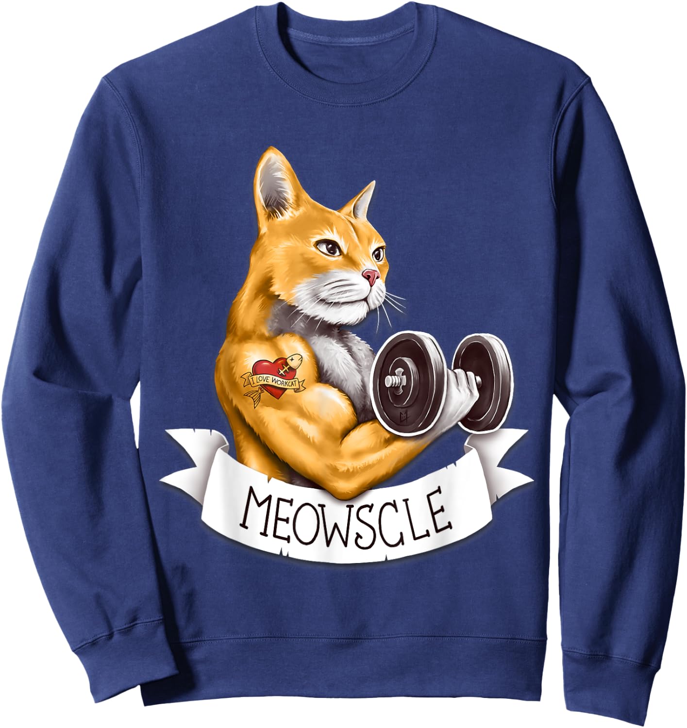 Meowscle Gym Workout Cat Pun Men Women Kids Sweatshirt - Sweatshirt | Navy