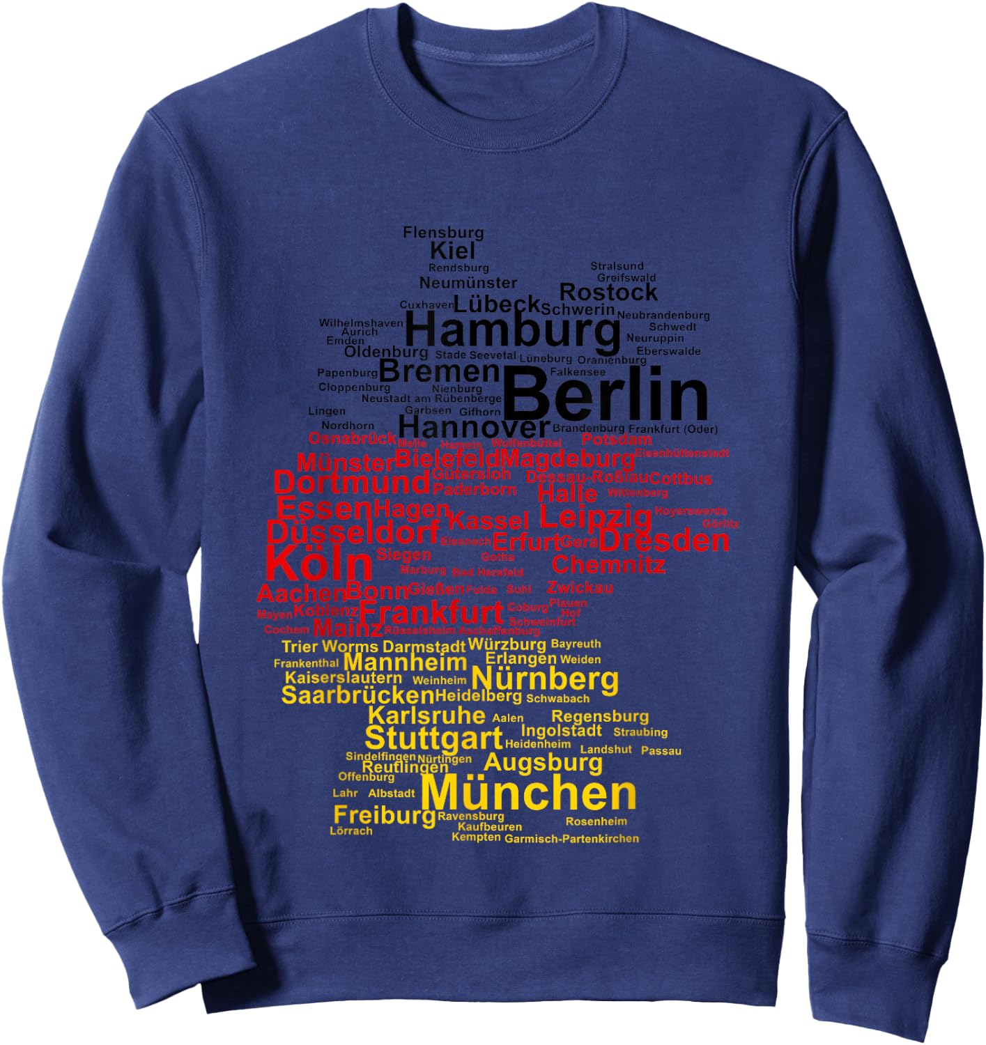 Germany Map Silhouette Towns Cities Flag Berlin Travel Sweatshirt - Sweatshirt | Navy