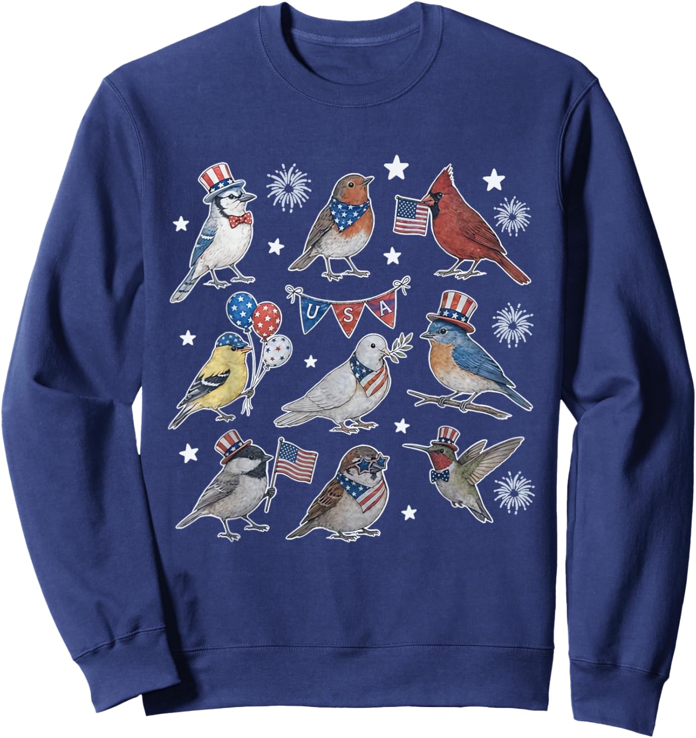 Funny Patriotic Songbirds of North America Field USA Flag Sweatshirt - Sweatshirt | Navy
