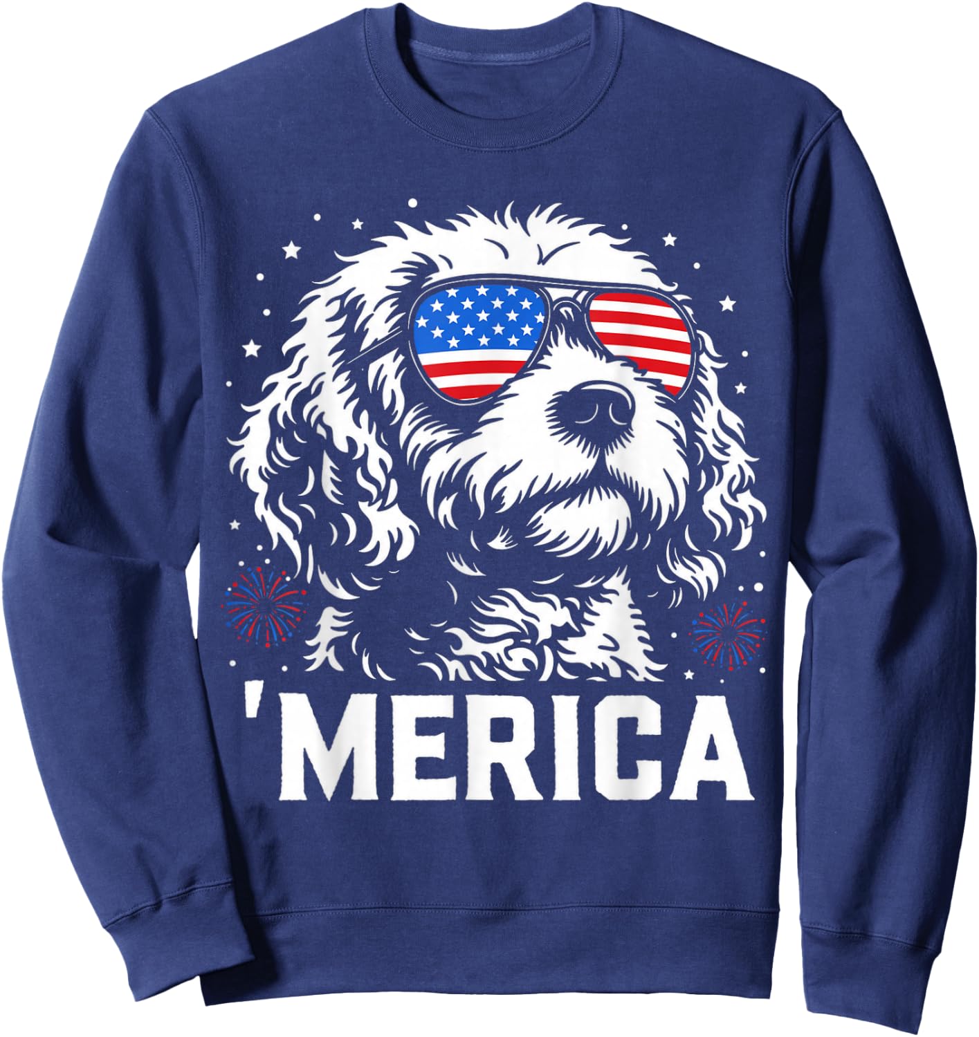 Patriotic Merica Cavapoo Dog US Flag 4th of July Dog Lover Sweatshirt - Sweatshirt | Navy