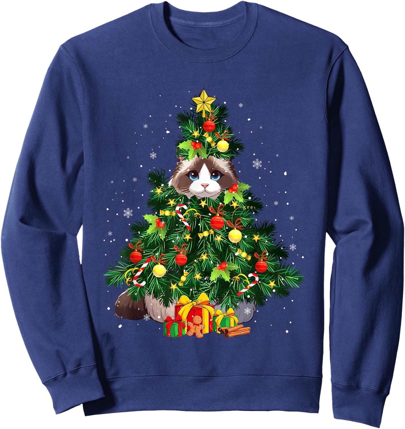 Ragdoll Cat Cosplay Xmas Tree Matching Owner Family Kids Sweatshirt - Sweatshirt | Navy