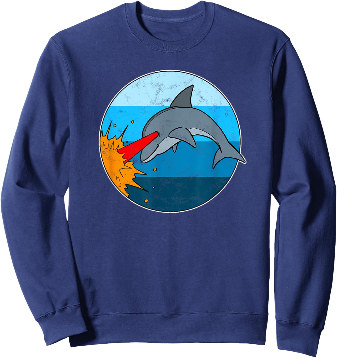 Retro Laser Dolphin Funny 80s Dolphin Sweatshirt - Sweatshirt | Navy