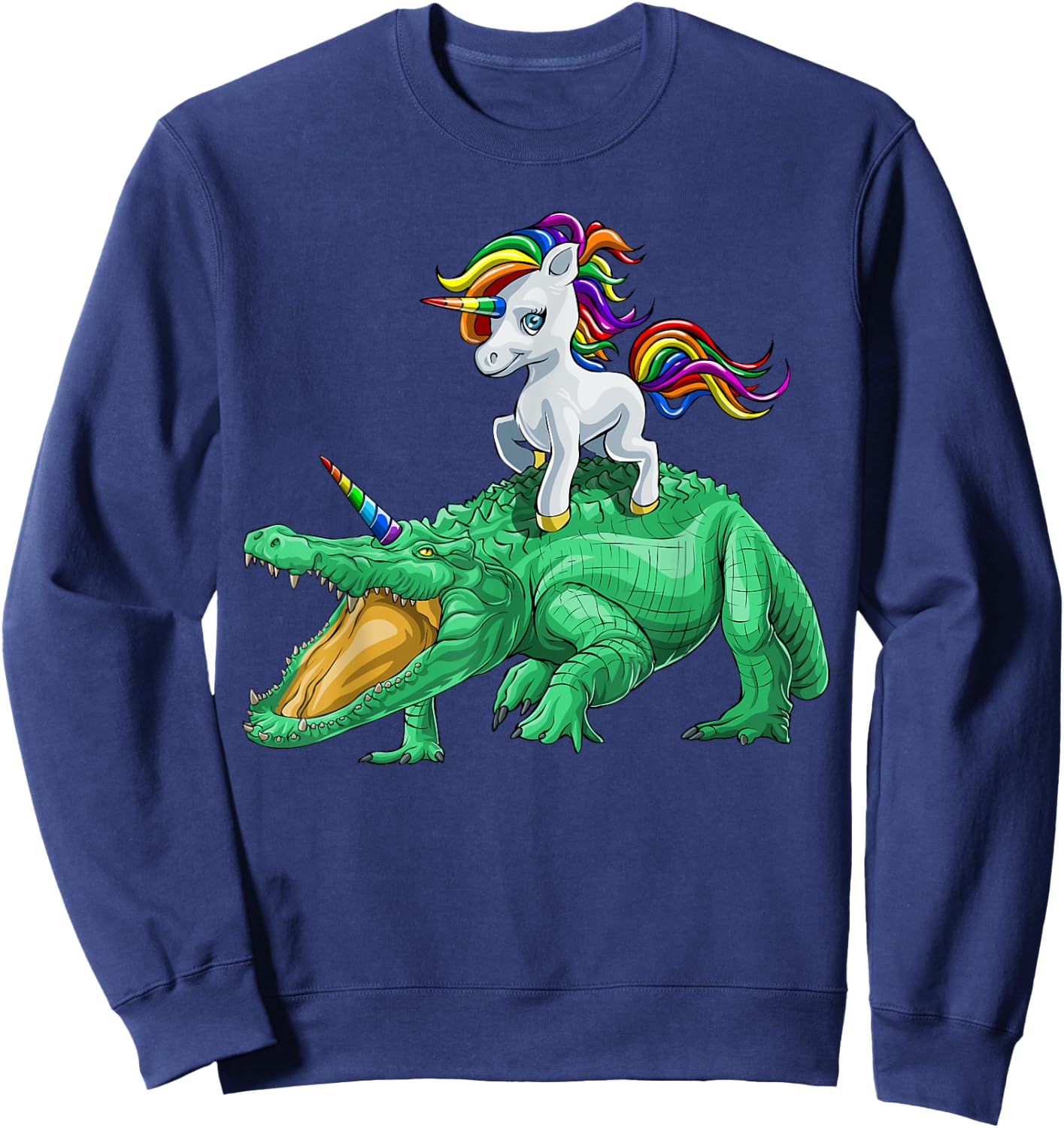 Unicorn Riding Crocodile Alligator Reptile Animal Sweatshirt - Sweatshirt | Navy
