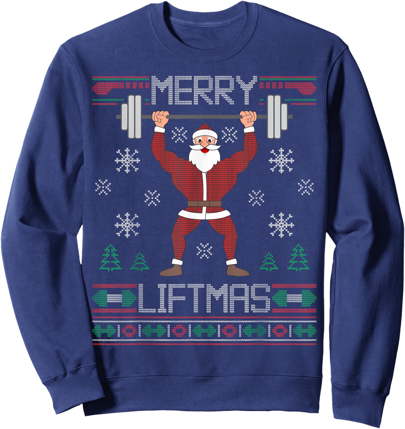 Merry Liftmas Ugly Christmas Sweater Santa Claus Gym Workout Sweatshirt - Sweatshirt | Navy