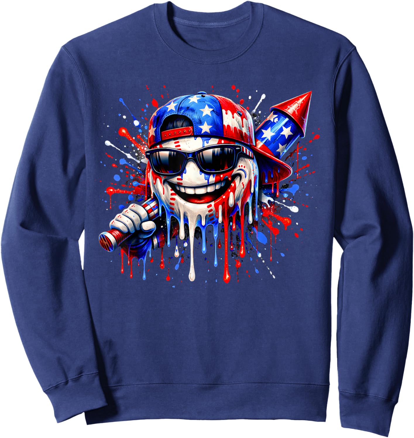 Baseball Drip 4th July USA Flag Patriotic Independence Day Sweatshirt - Sweatshirt | Navy