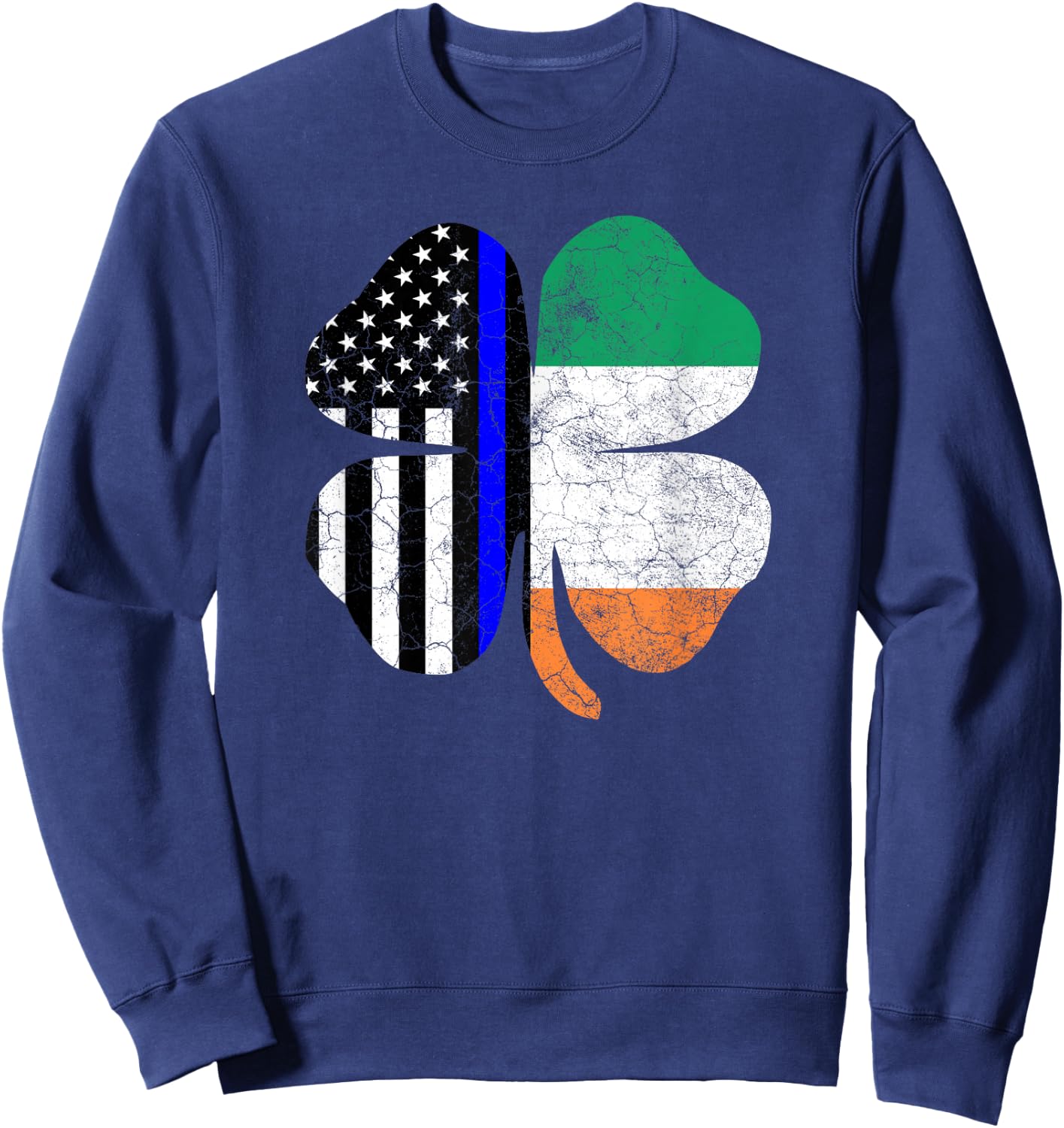 St Patricks Day Thin Blue Line American Irish Flag Police Sweatshirt - Sweatshirt | Navy