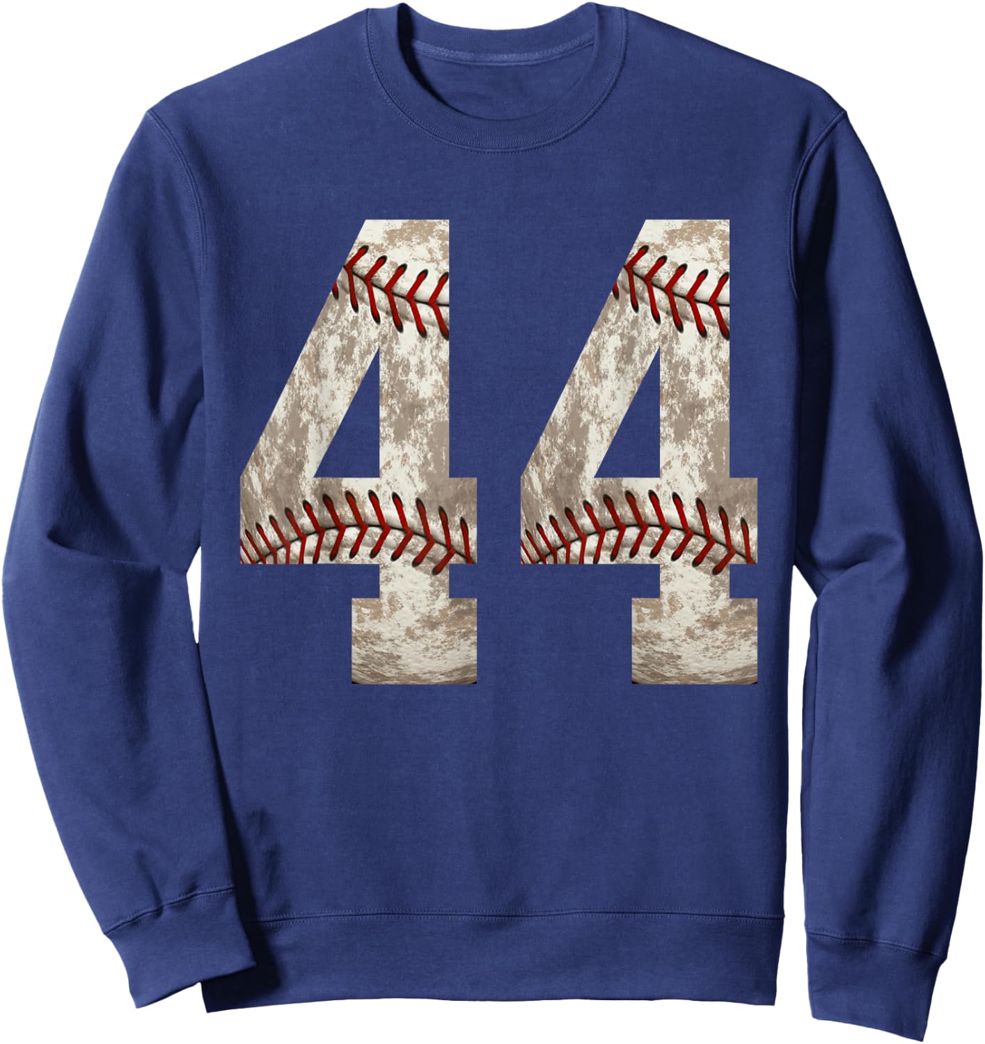 Baseball Jersey Number 44 Outfit Distressed Ball Design Sweatshirt - Sweatshirt | Navy