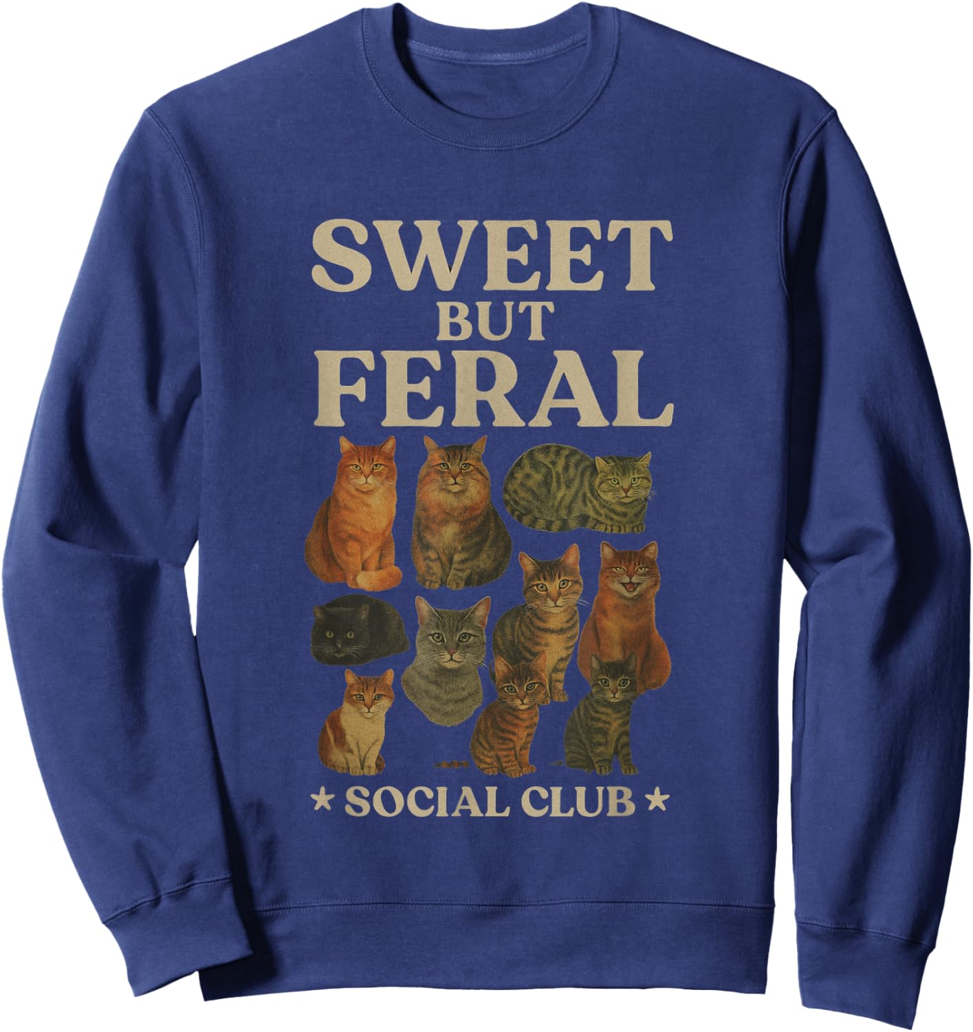 Sweet But Feral – Vintage Cat Lover Graphic Women Sweatshirt - Sweatshirt | Navy