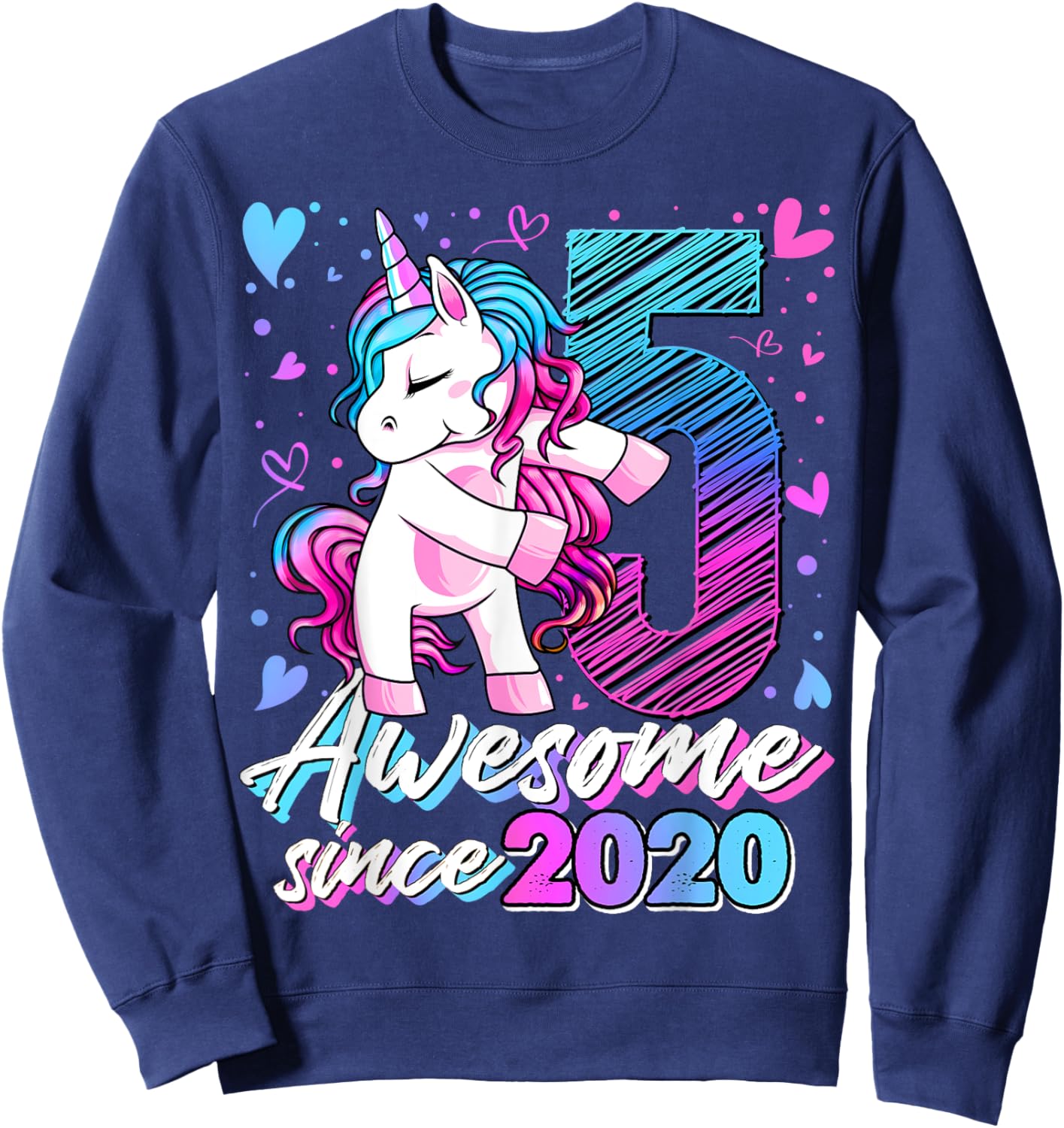 5 Year Old Unicorn Gifts For Girls 5th Birthday Girl Party Sweatshirt - Sweatshirt | Navy