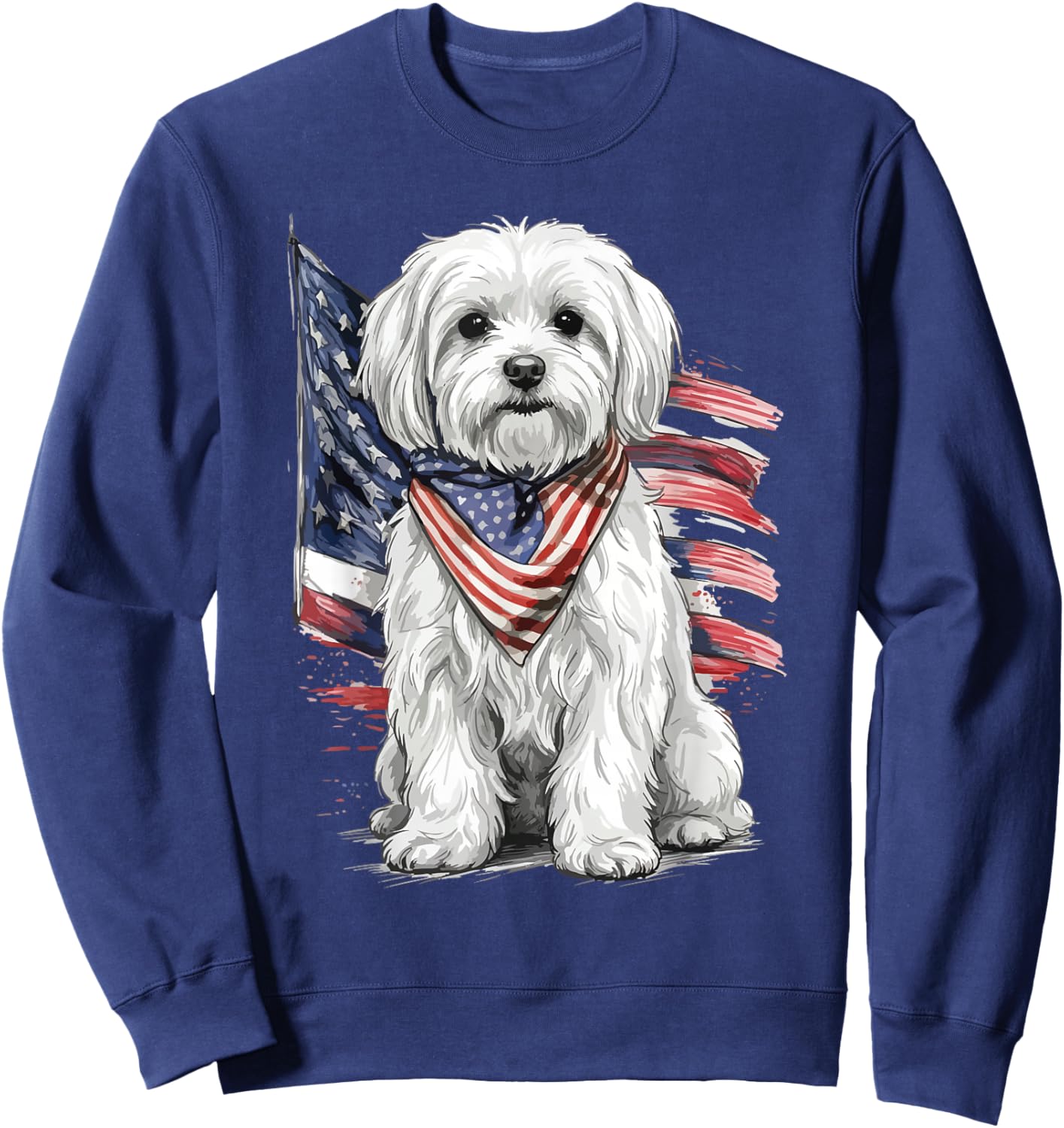 Maltese 4th of July Patriotic Dog Sweatshirt - Sweatshirt | Navy