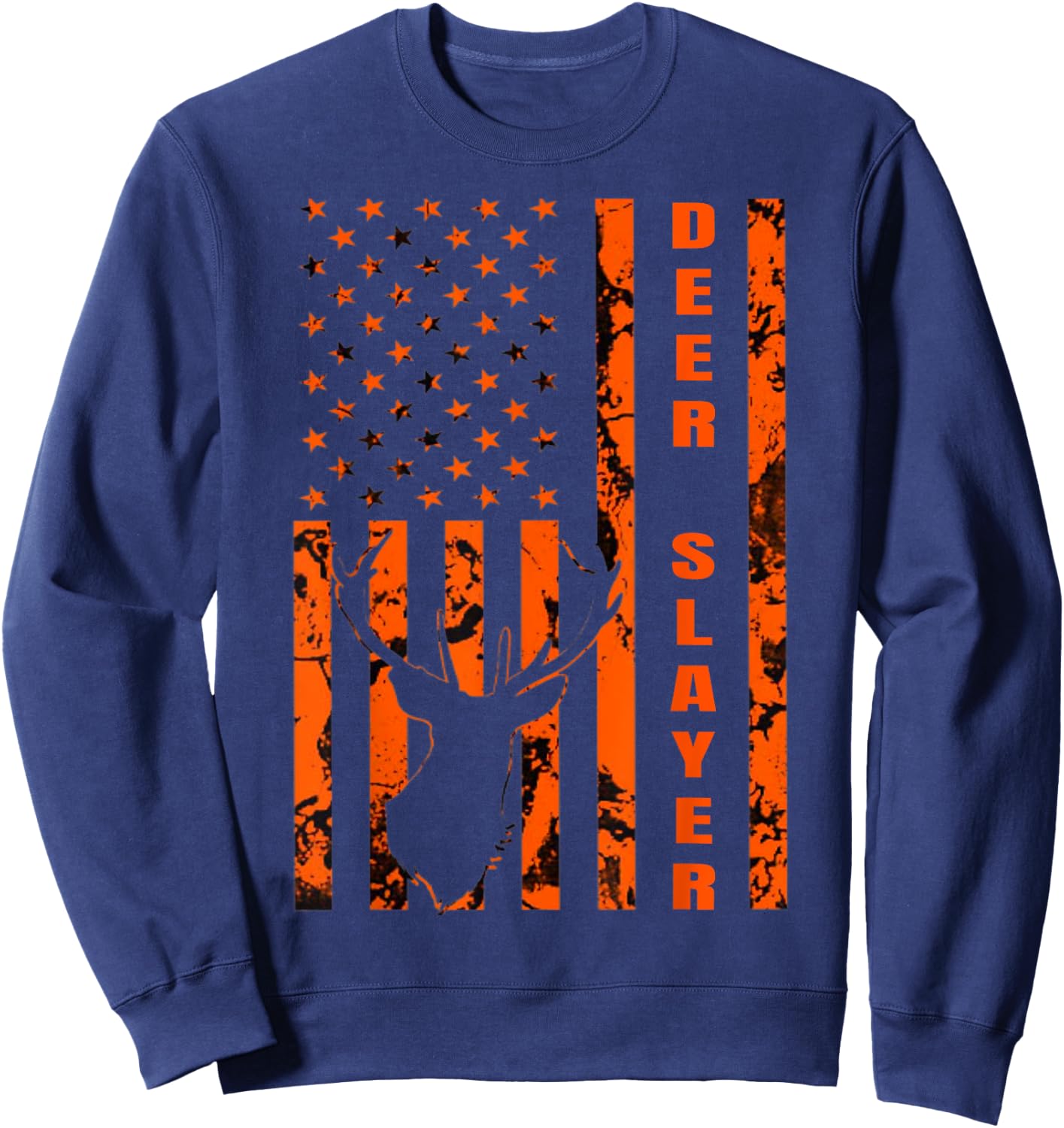 Hunter Orange Camo American Flag Deer Slayer Hunting Lover Sweatshirt - Sweatshirt | Navy