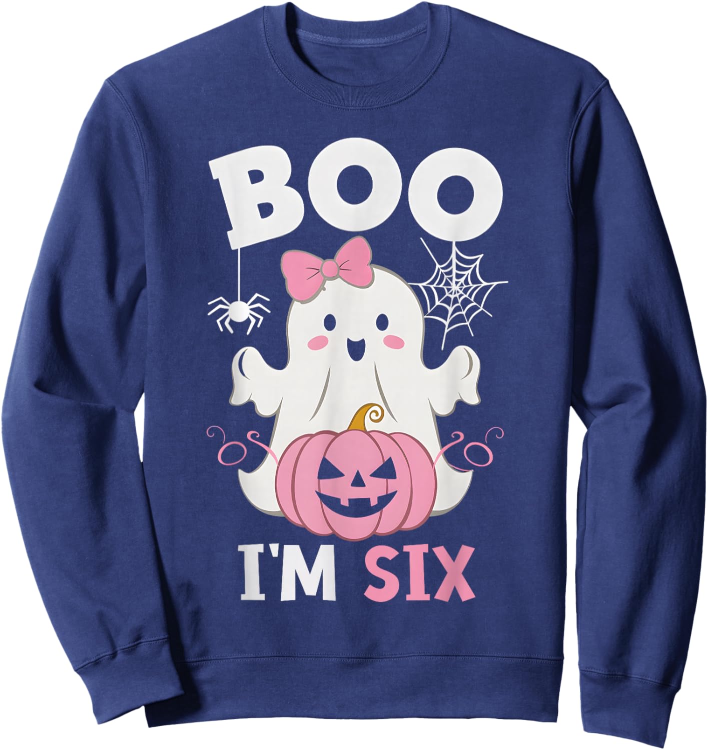 Ghost Boo I'm Six Year 6th Birthday Girls Halloween Groovy Sweatshirt - Sweatshirt | Navy