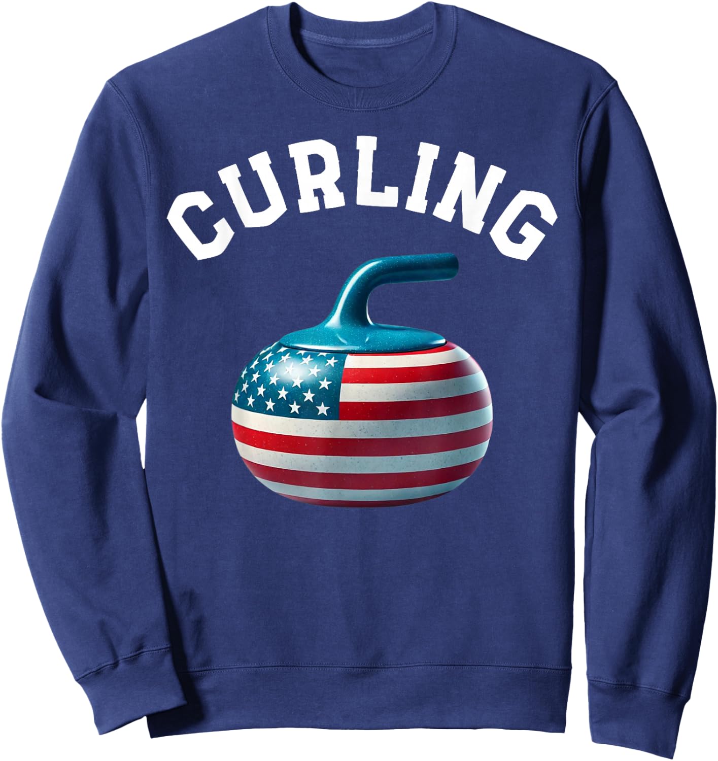 American Flag Curling USA 4th of July Man Woman Sweatshirt - Sweatshirt | Navy