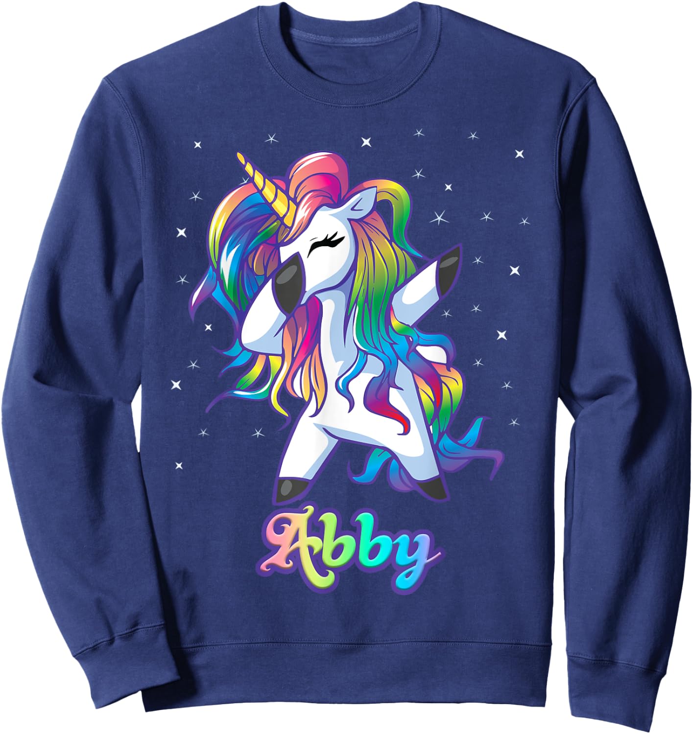 ABBY Name Personalized Custom Rainbow Unicorn Dabbing Sweatshirt - Sweatshirt | Navy