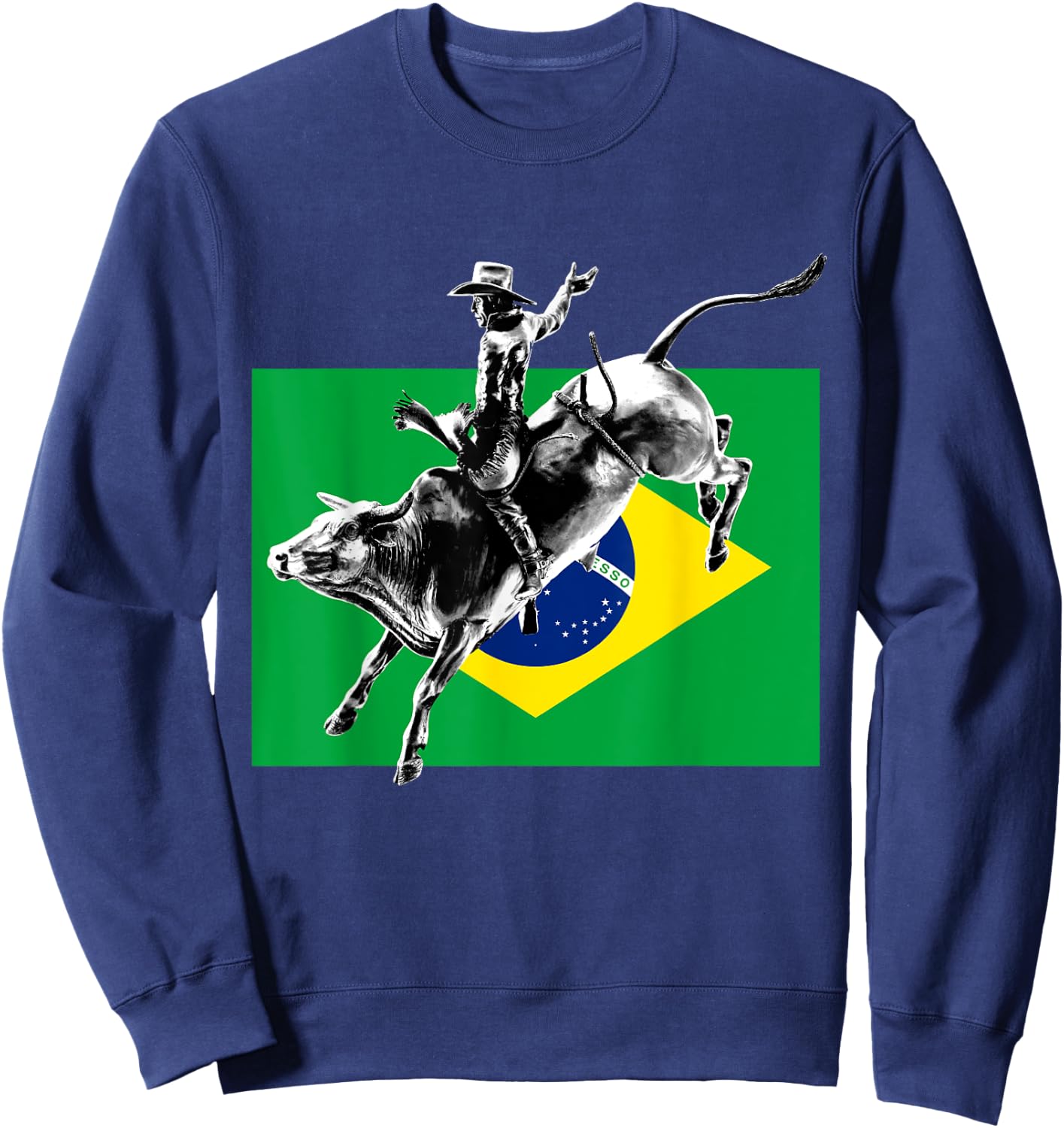 Rodeo Bull Rider Patriotic Flag of Brazil Cowboys Sweatshirt - Sweatshirt | Navy