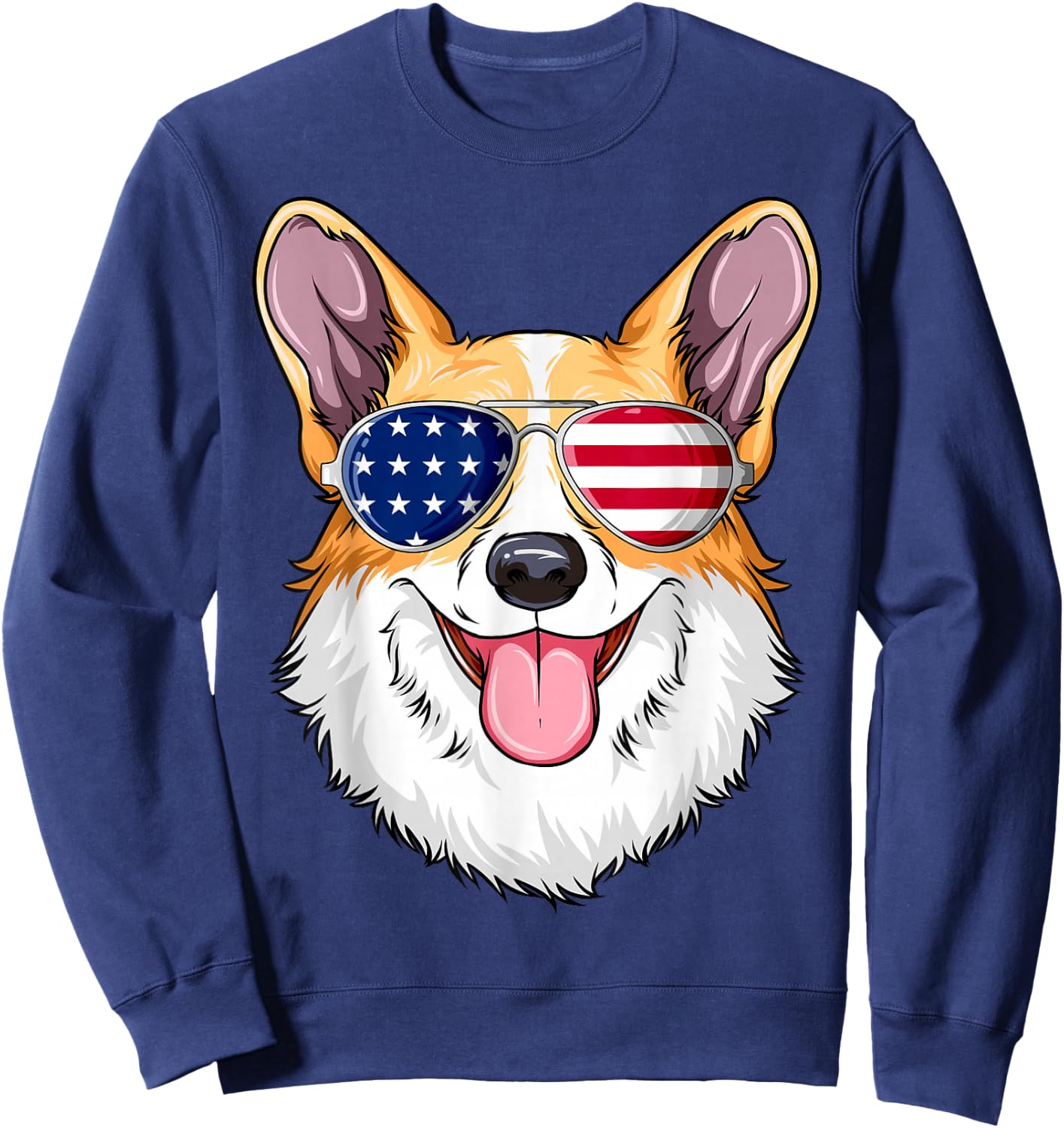 Patriotic Corgi American Flag Glasses 4th July Corgi Sweatshirt - Sweatshirt | Navy