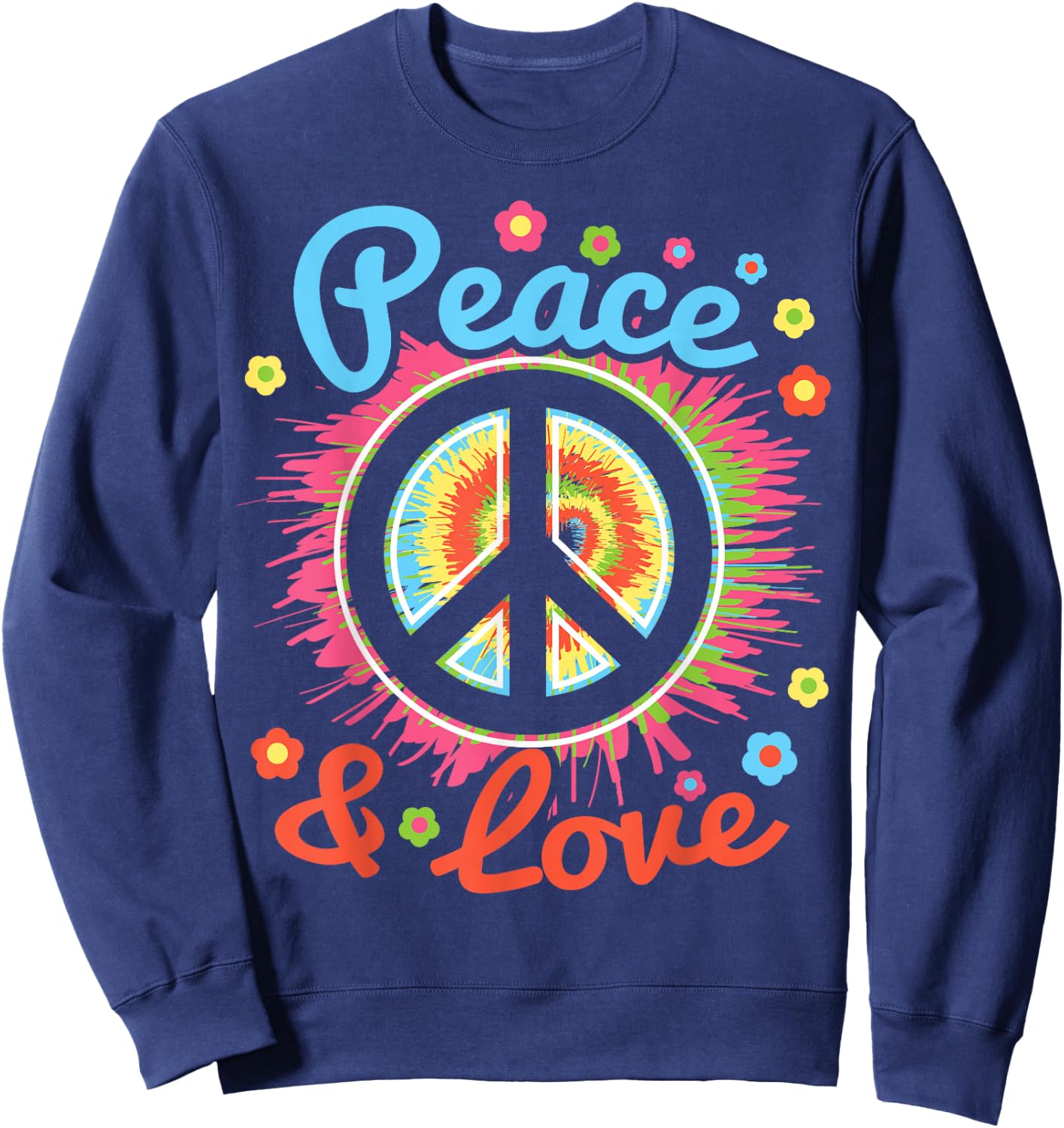 Peace and Love Peace Sign Positive Inspiration 70's Hippie Sweatshirt - Sweatshirt | Navy