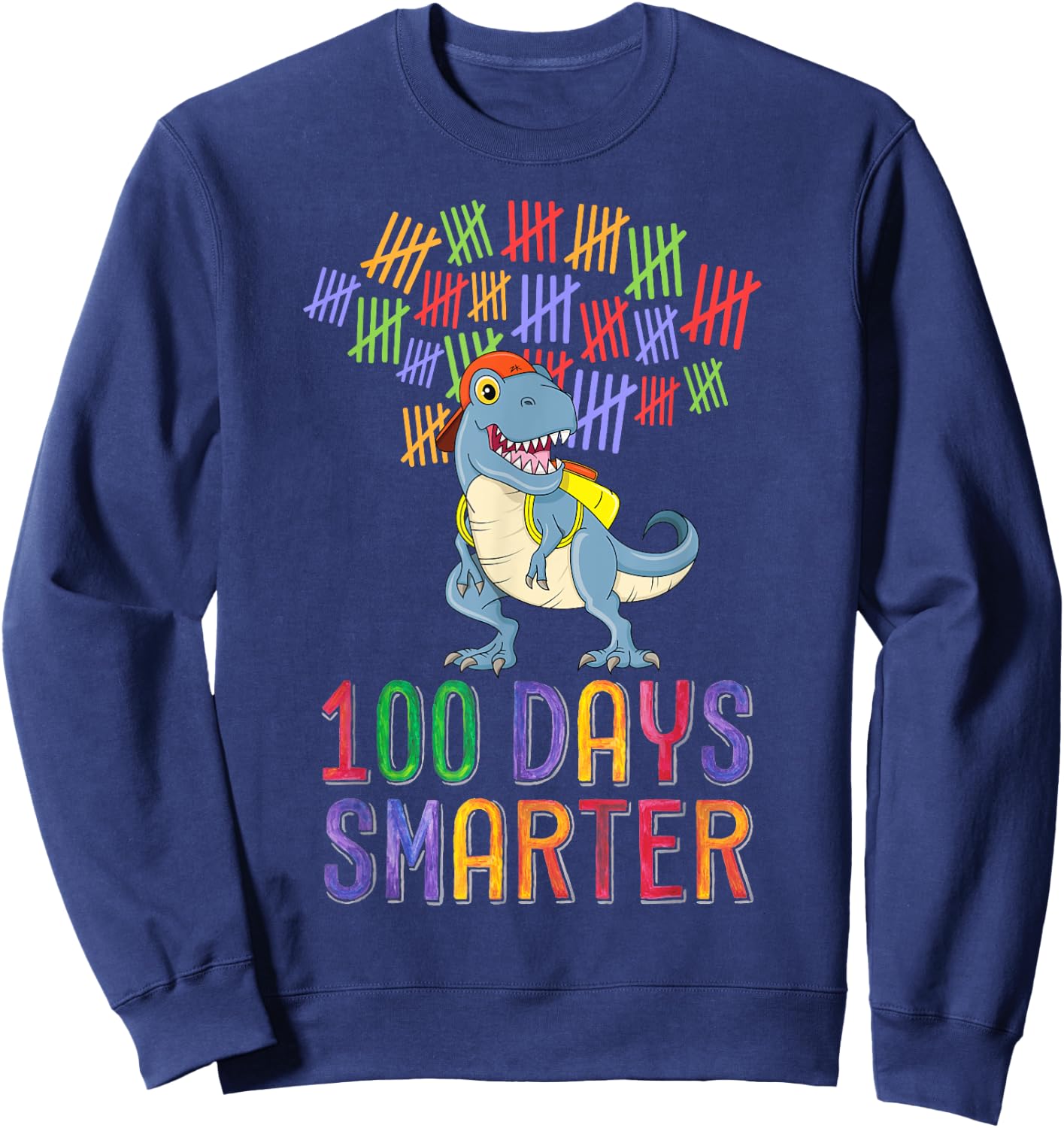 100 Days Smarter 100th Day of School Outfit T-Rex Dinosaur Sweatshirt - Sweatshirt | Navy