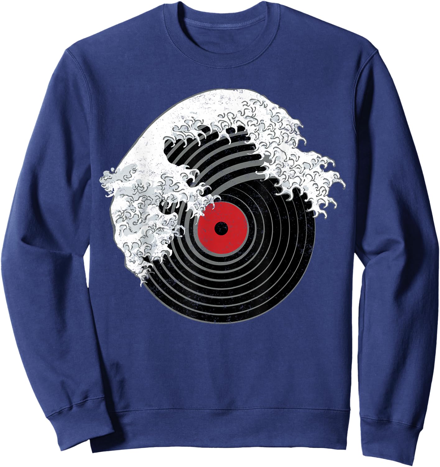 Great Wave of Music DJ Vinyl Record Turntable Kanagawa Sweatshirt - Sweatshirt | Navy