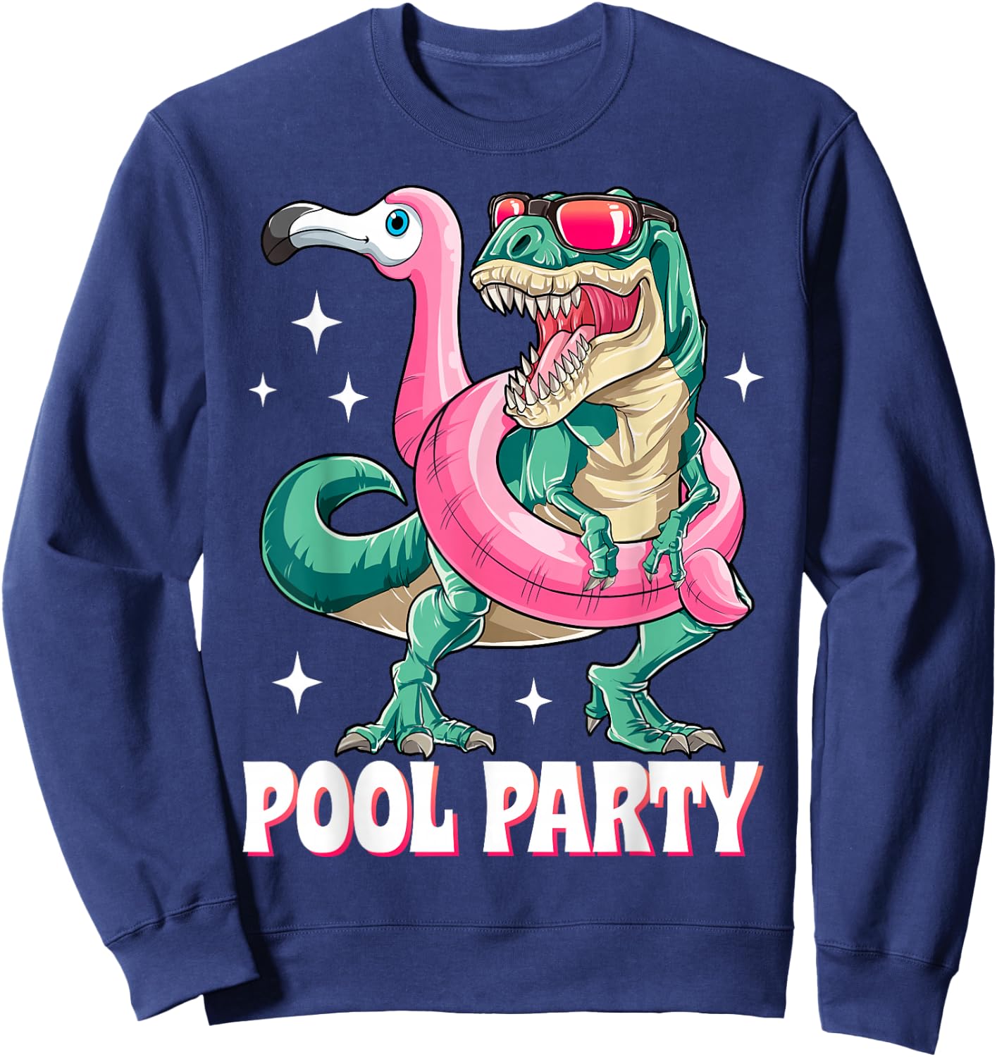 Pool Party Dinosaur Pink Flamingo Float Funny T rex Summer Women Kids Sweatshirt - Sweatshirt | Navy