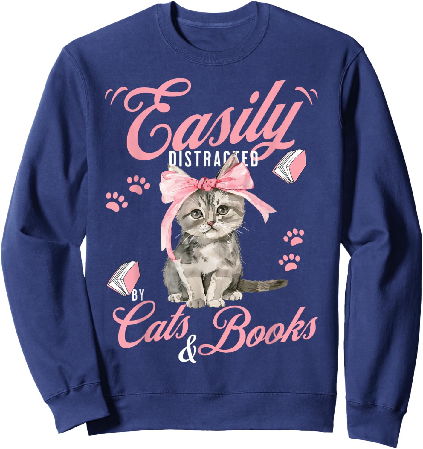 Funny Cat Lover Reading Books Cute Feline Bookworm Sweatshirt - Sweatshirt | Navy