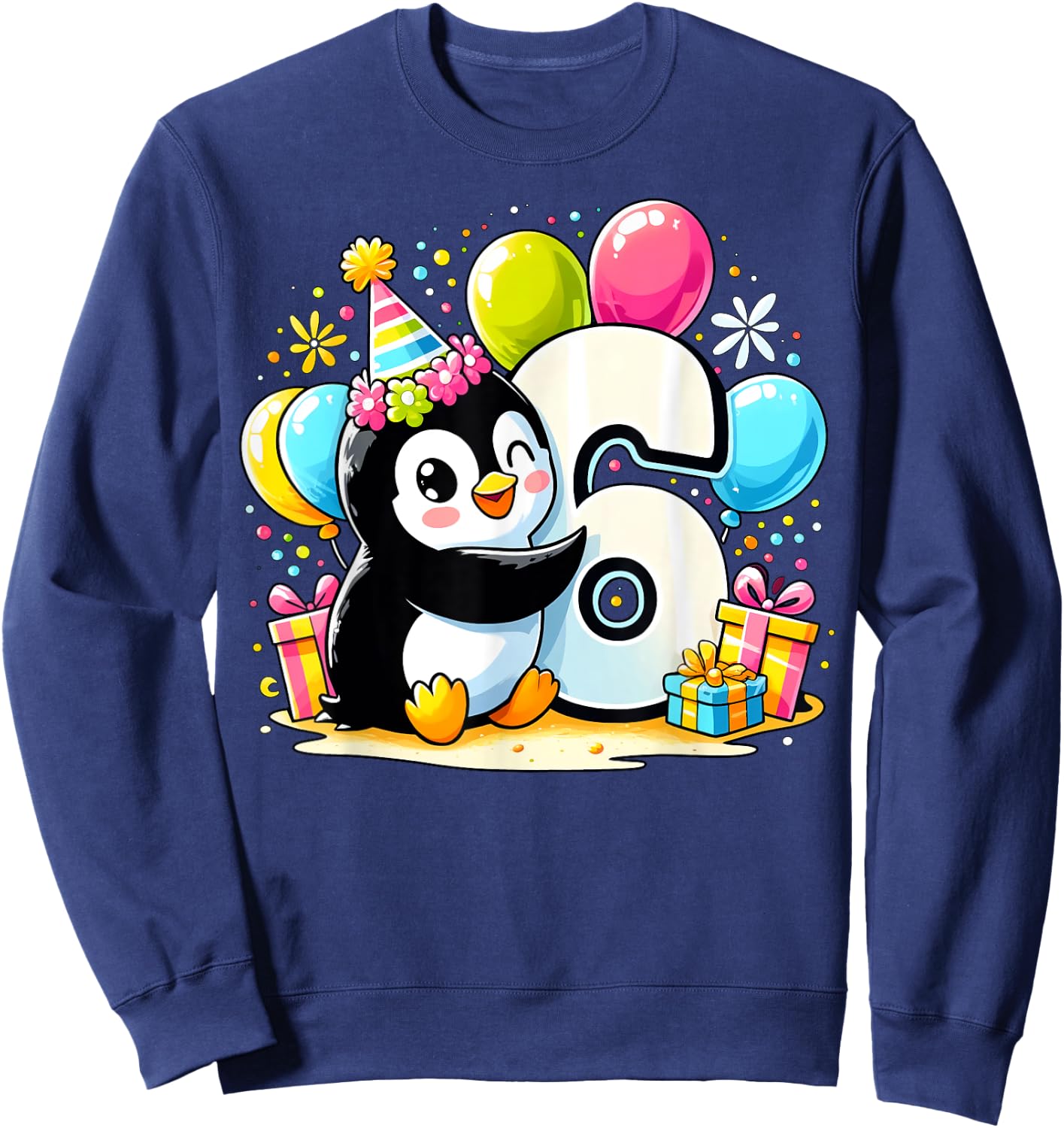 Penguin 6th birthday boy girl 6 years old sixth six Penguin Sweatshirt - Sweatshirt | Navy