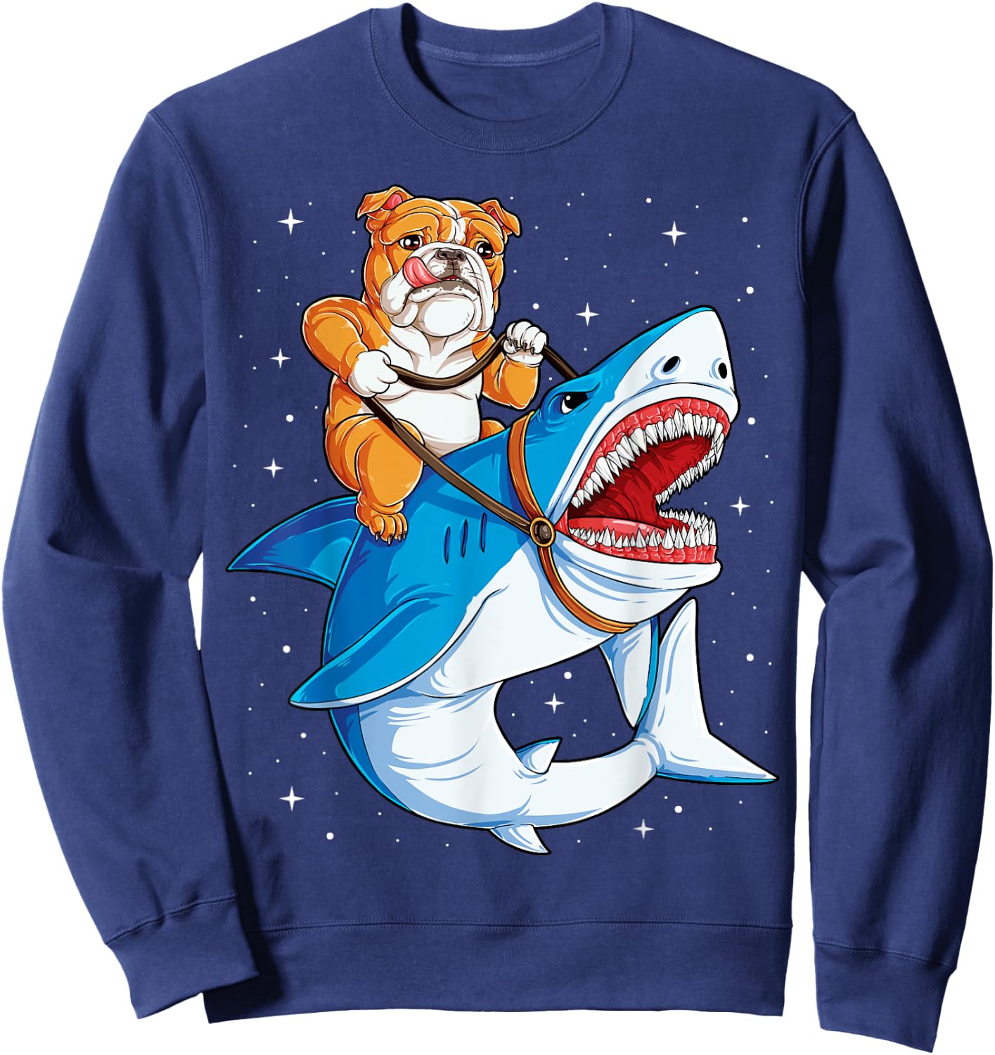 English Bulldog Shark T shirt Kids Space Galaxy Jawsome Gift Sweatshirt - Sweatshirt | Navy
