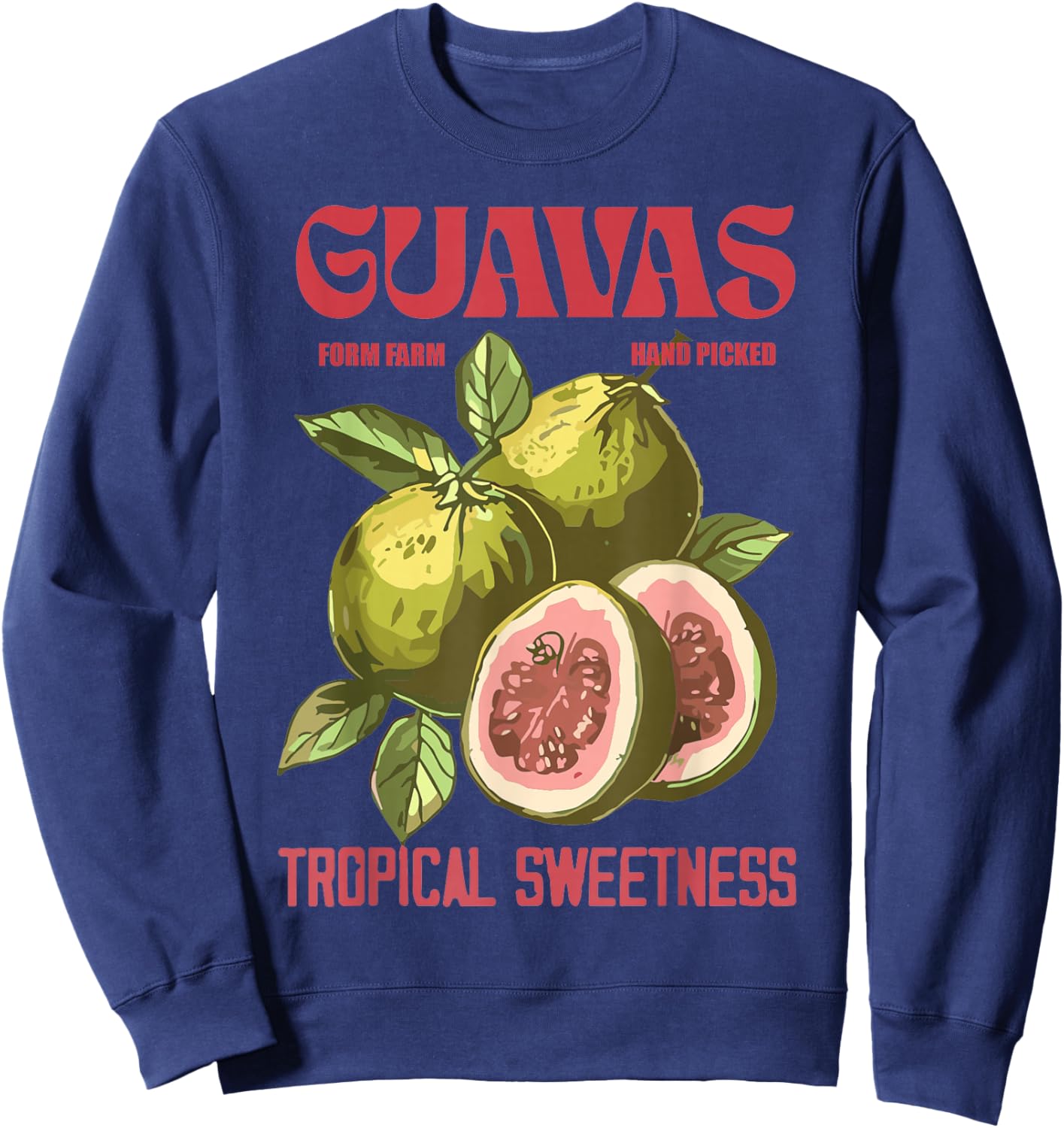 Vintage Guava Art Retro Fruit Label Graphic Sweatshirt - Sweatshirt | Navy