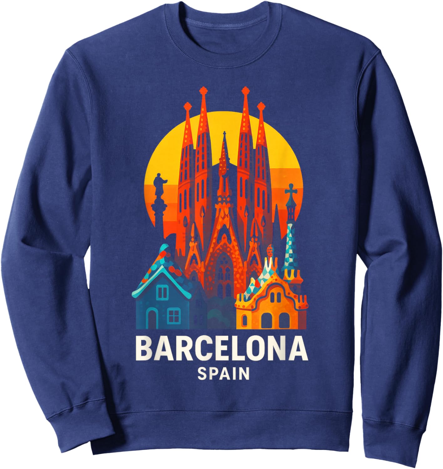 Barcelona - Vintage Spain Souvenir Travel Art Sweatshirt - Sweatshirt | Navy