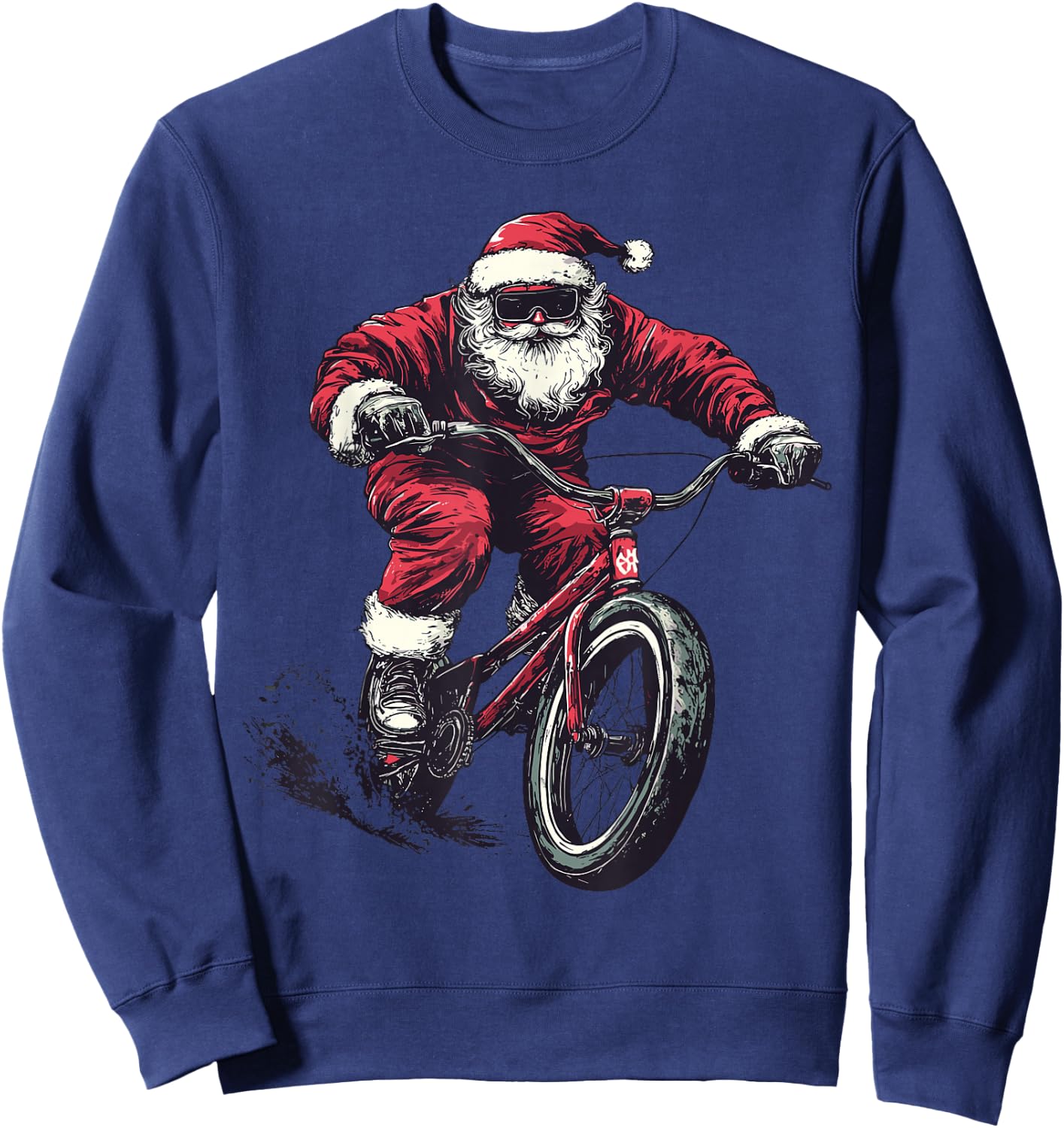 Funny Biker Cyclist Santa BMX Lover Christmas Xmas Pajama Sweatshirt - Sweatshirt | Navy