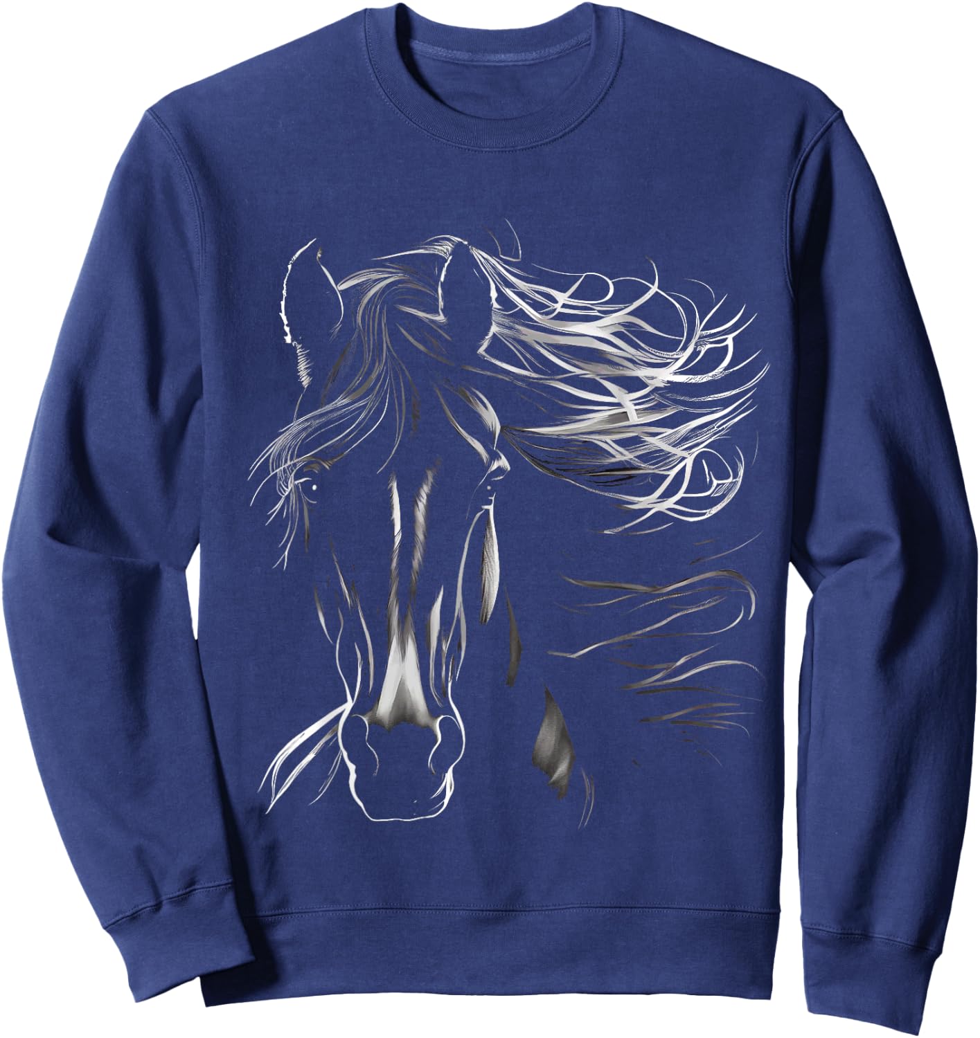 Majestic Black Horse With Flowing Mane Sweatshirt - Sweatshirt | Navy
