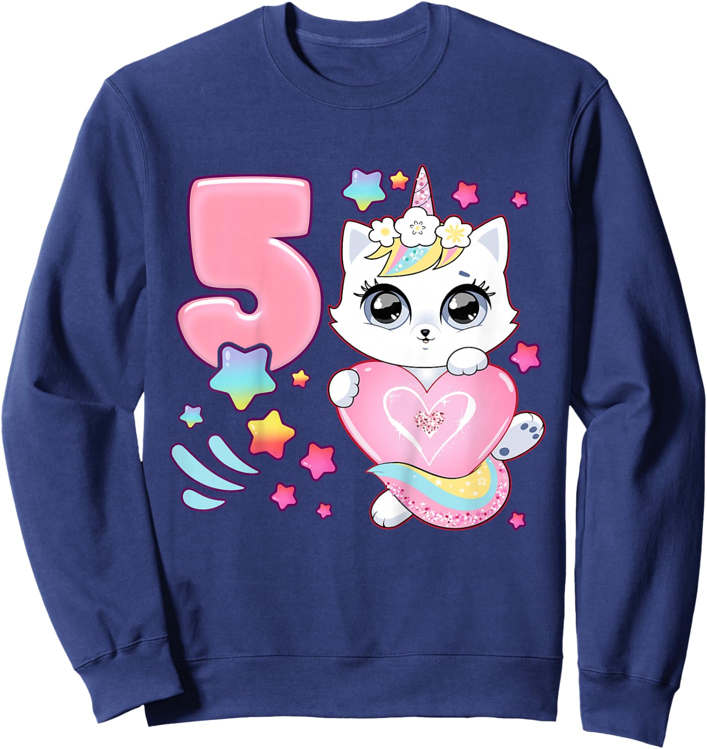 Birthday girl 5 years old, cat, unicorn, 5th birthday Sweatshirt - Sweatshirt | Navy