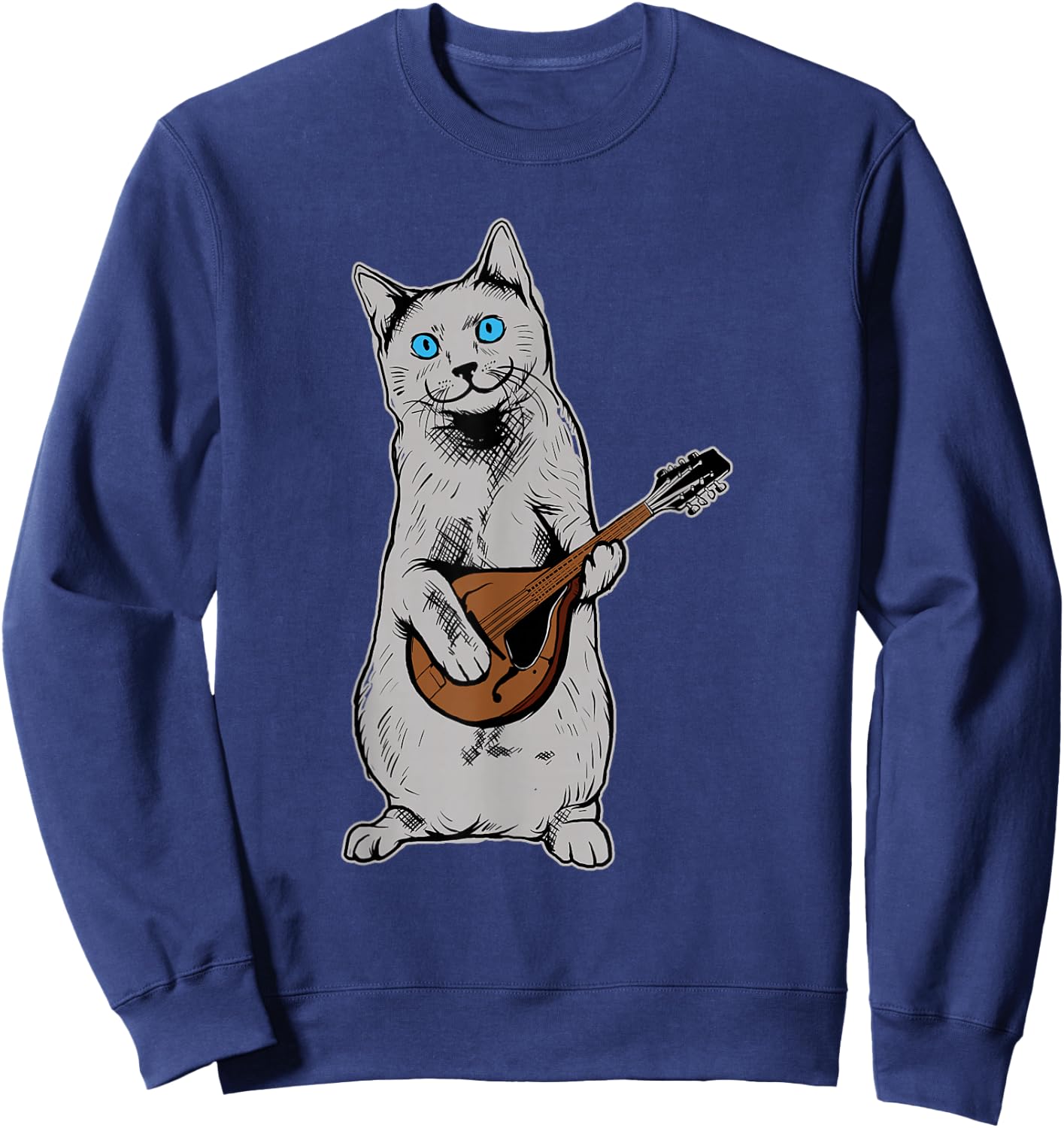 Musician Cat Playing Mandolin Bluegrass Sweatshirt - Sweatshirt | Navy