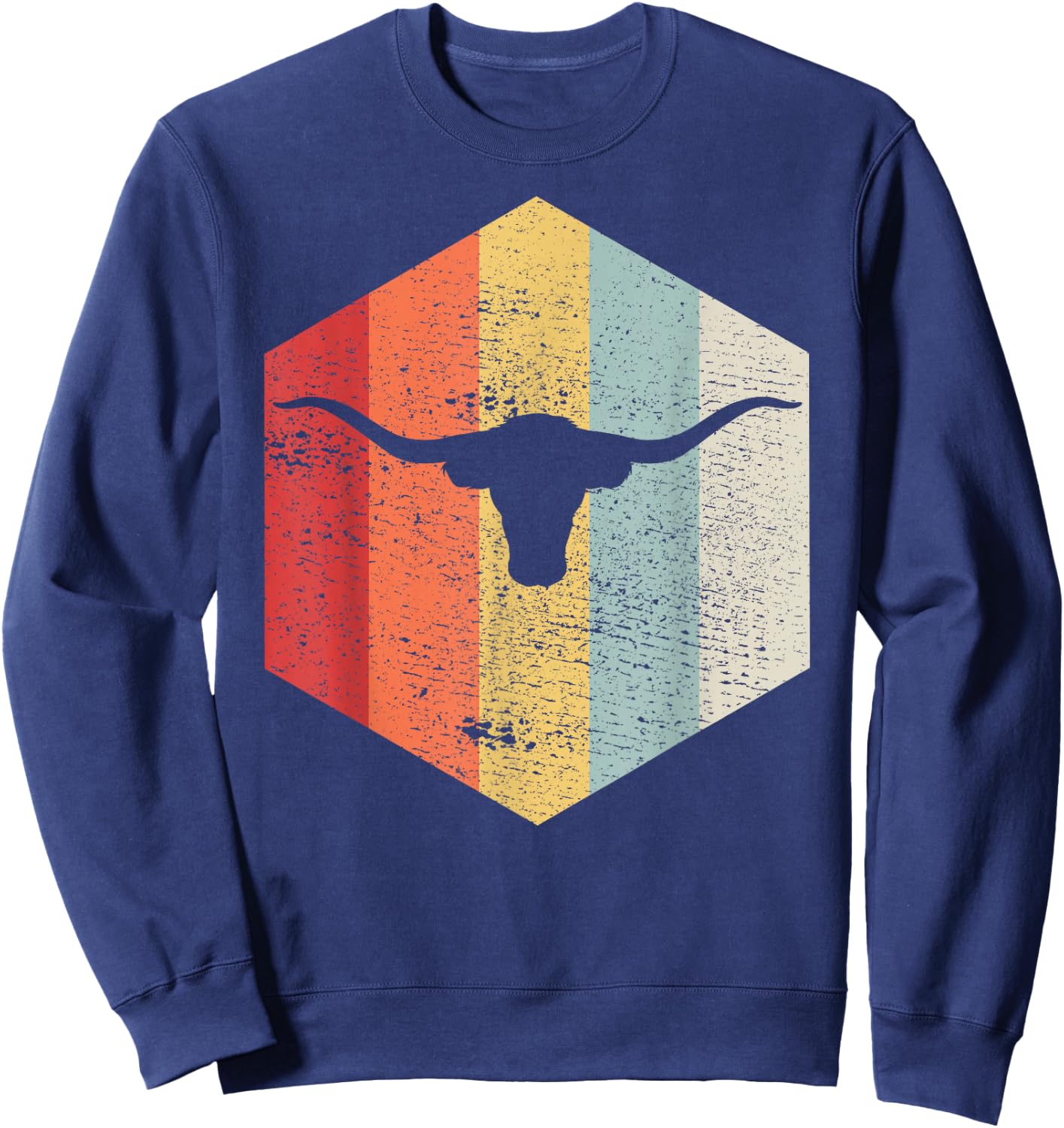 Vintage Retro Texas Bull Longhorns Distressed Sweatshirt - Sweatshirt | Navy