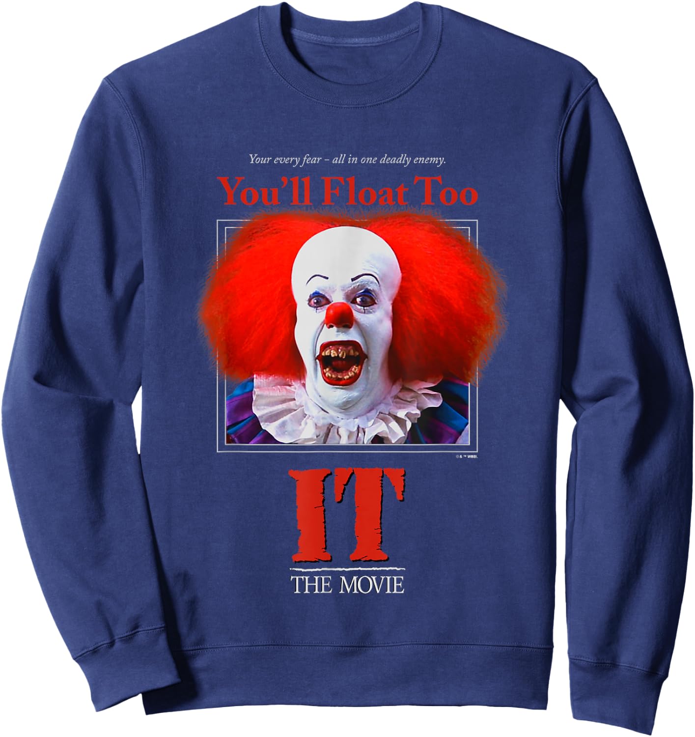 It Miniseries Pennywise You'll Float Too Retro Big Portrait Sweatshirt - Sweatshirt | Navy