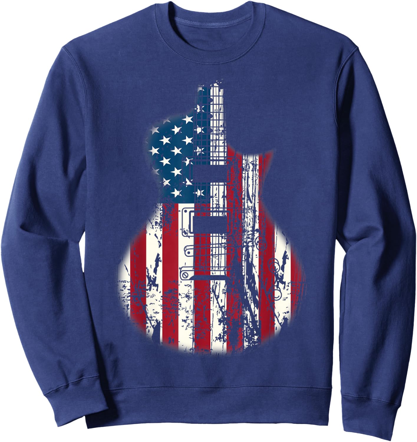 US American Flag Guitar Musician Distressed Guitars Vintage Sweatshirt - Sweatshirt | Navy