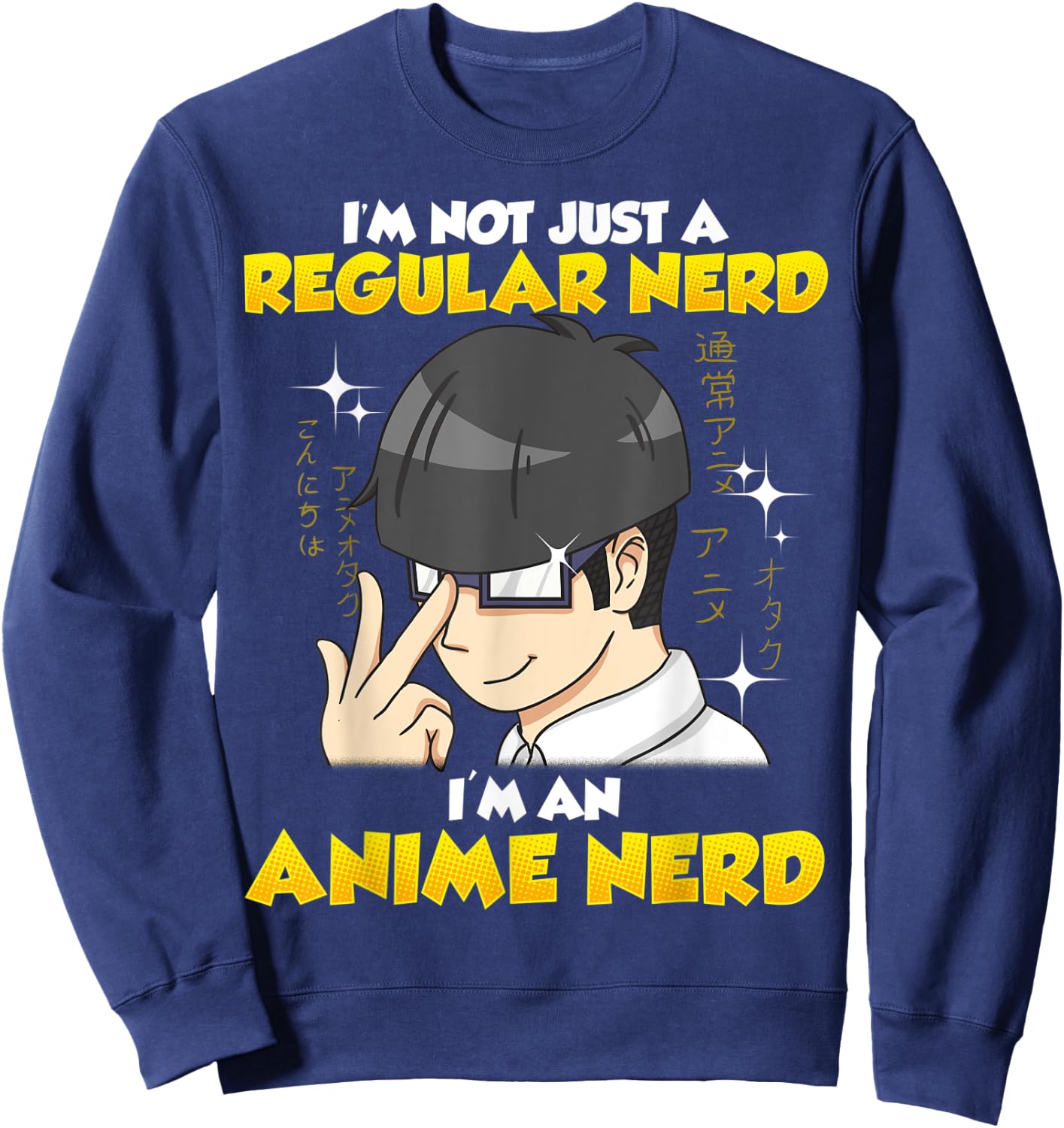 Anime Nerd Kawaii Chibi Otaku Manga Boy with Glasses Sweatshirt - Sweatshirt | Navy